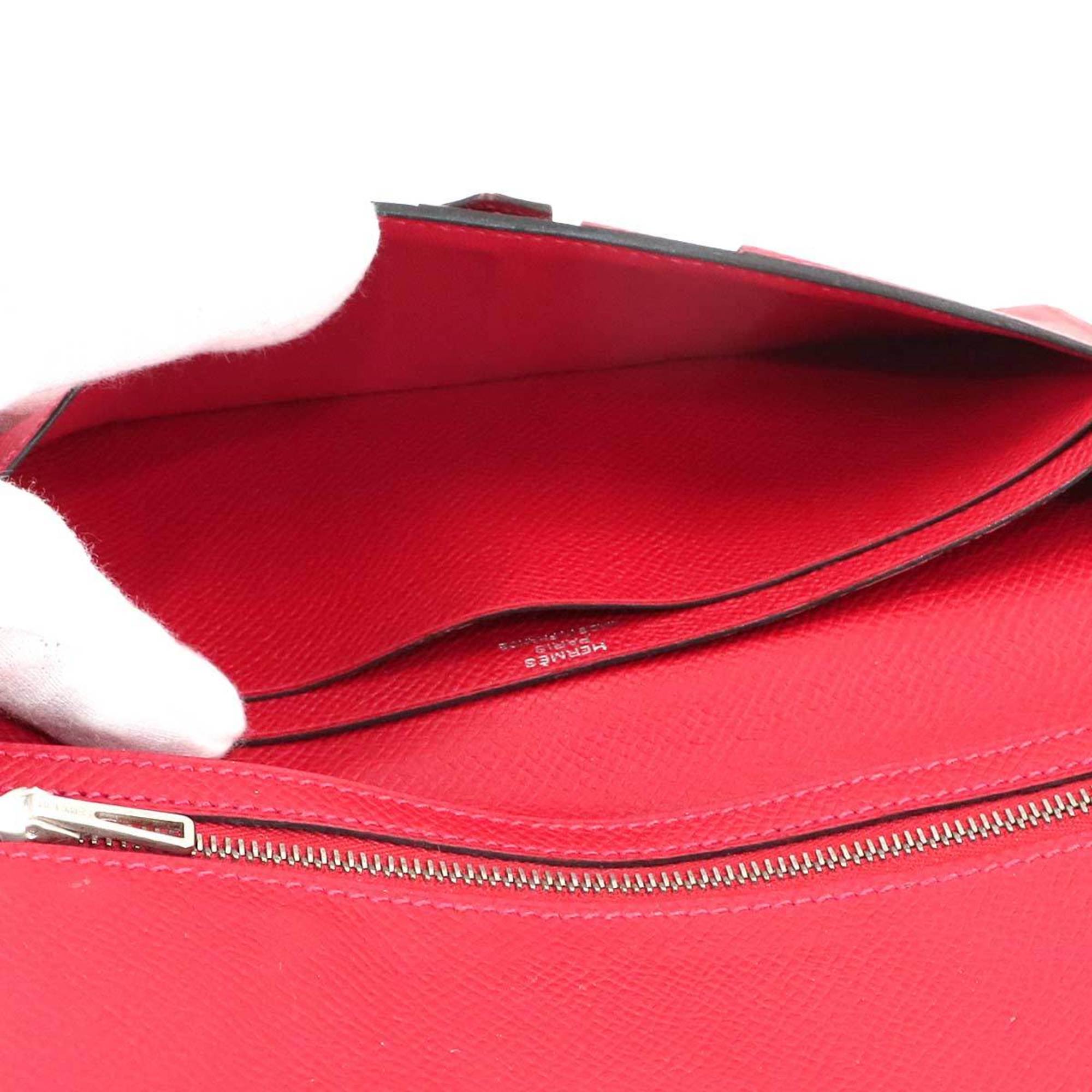 Hermes Hermès Bearn Soufflet Bifold Long Wallet, Epson Rouge H, Kazac, T Stamp, Silver Hardware