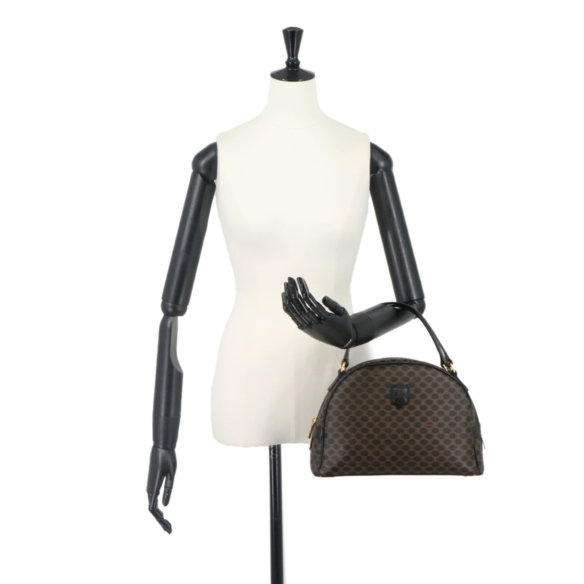 Celine Macadam Handbag, Leather, Black/Brown, Gold Hardware — Like New