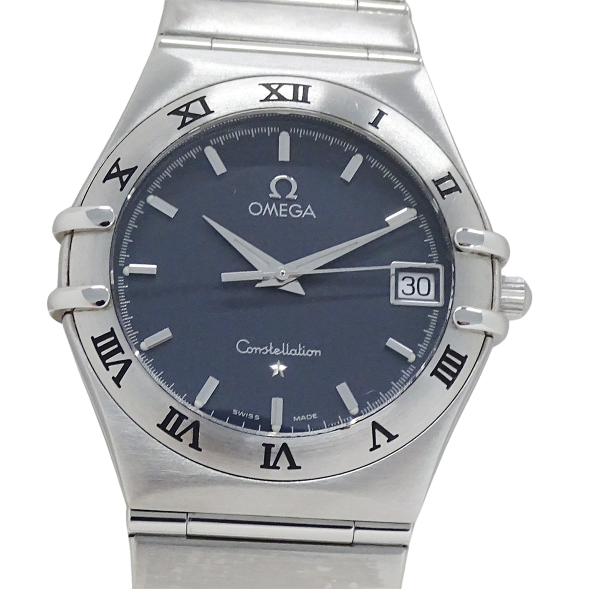 Omega Constellation 1512.40 Men's Watch, Brand Name, Date, Quartz, Stainless Steel (SS), Silver/Navy — Good