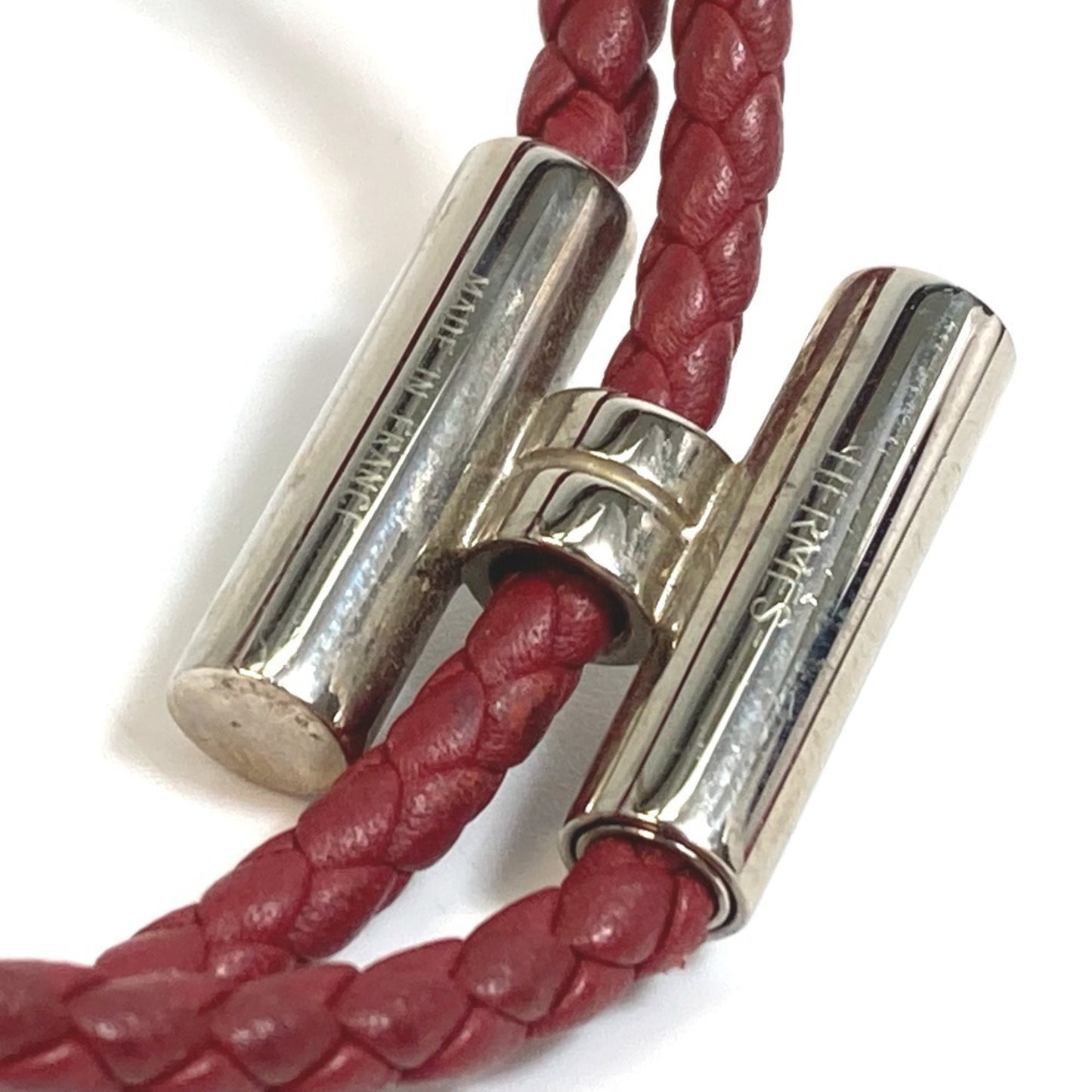 HERMES Tourni Tresse Braided Leather Bracelet with H Clasp, Unisex, Red-Brown