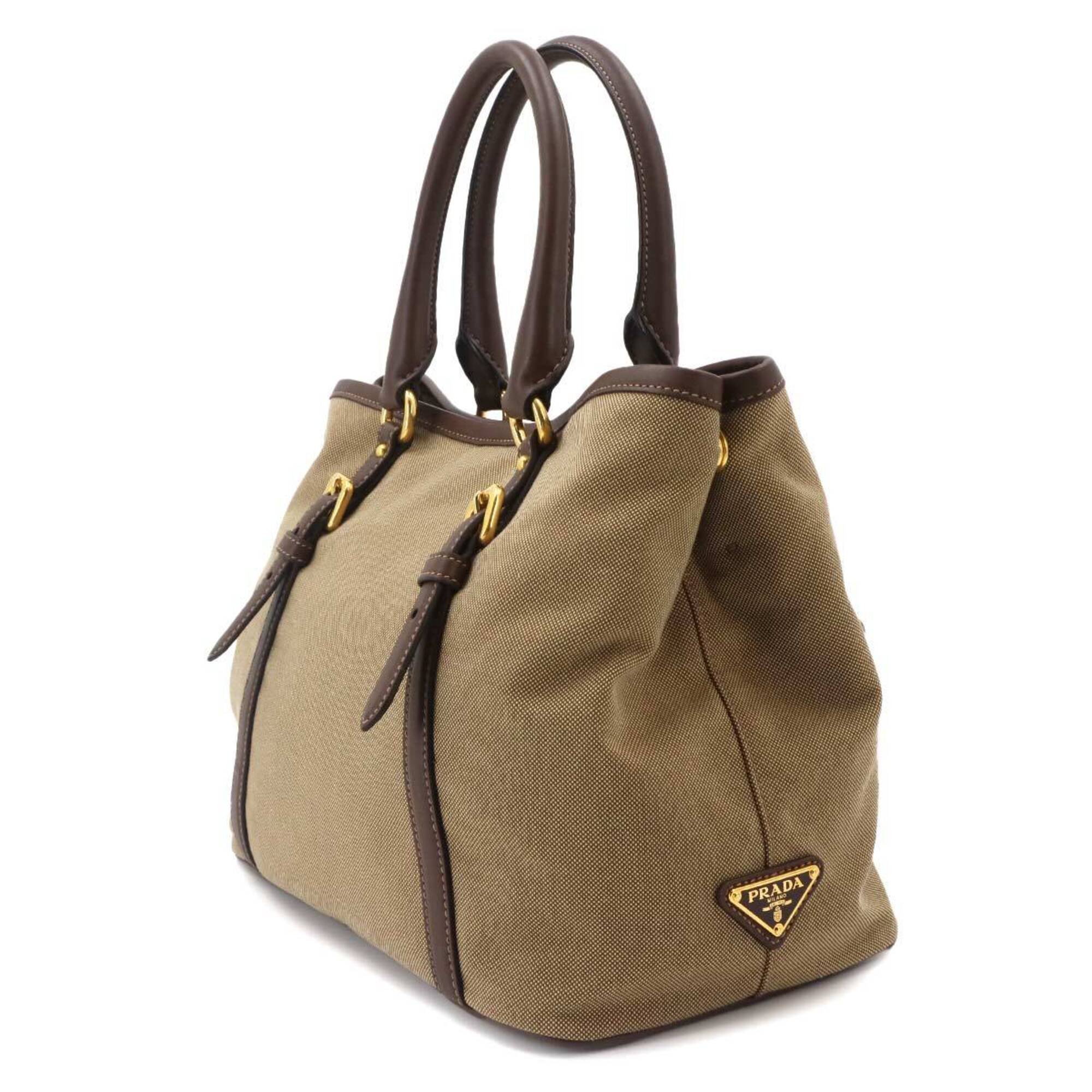 Prada Jacquard Ribbon 2-way Hand/Shoulder Handbag, Canvas and Leather, Beige/Brown Logo Bag — Like New