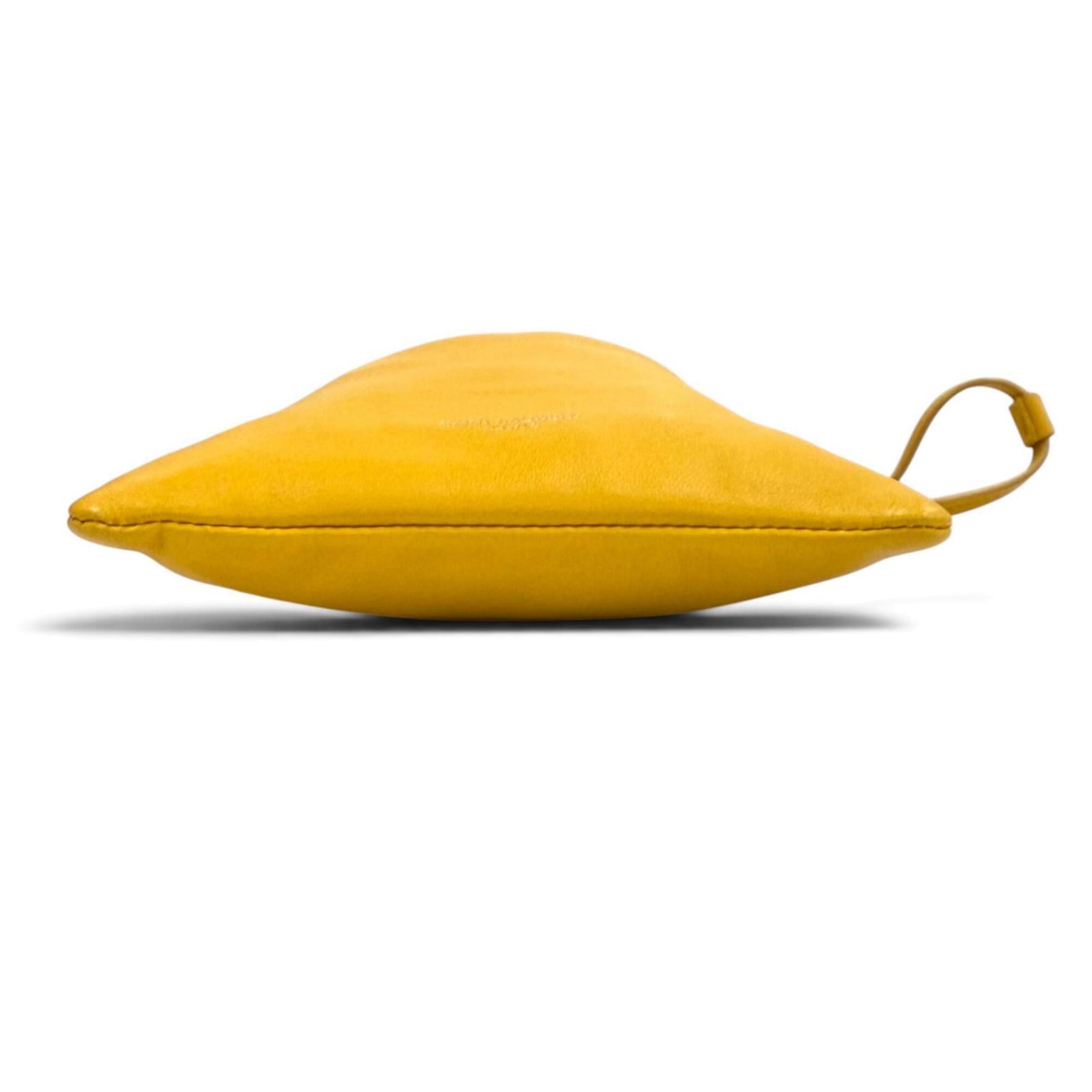 Yves Saint Laurent SAINT LAURENT PARIS 640714 Drawstring Leather Chain Shoulder Bag, Yellow, Made in Italy, Women's, with Dust Bag — Like New