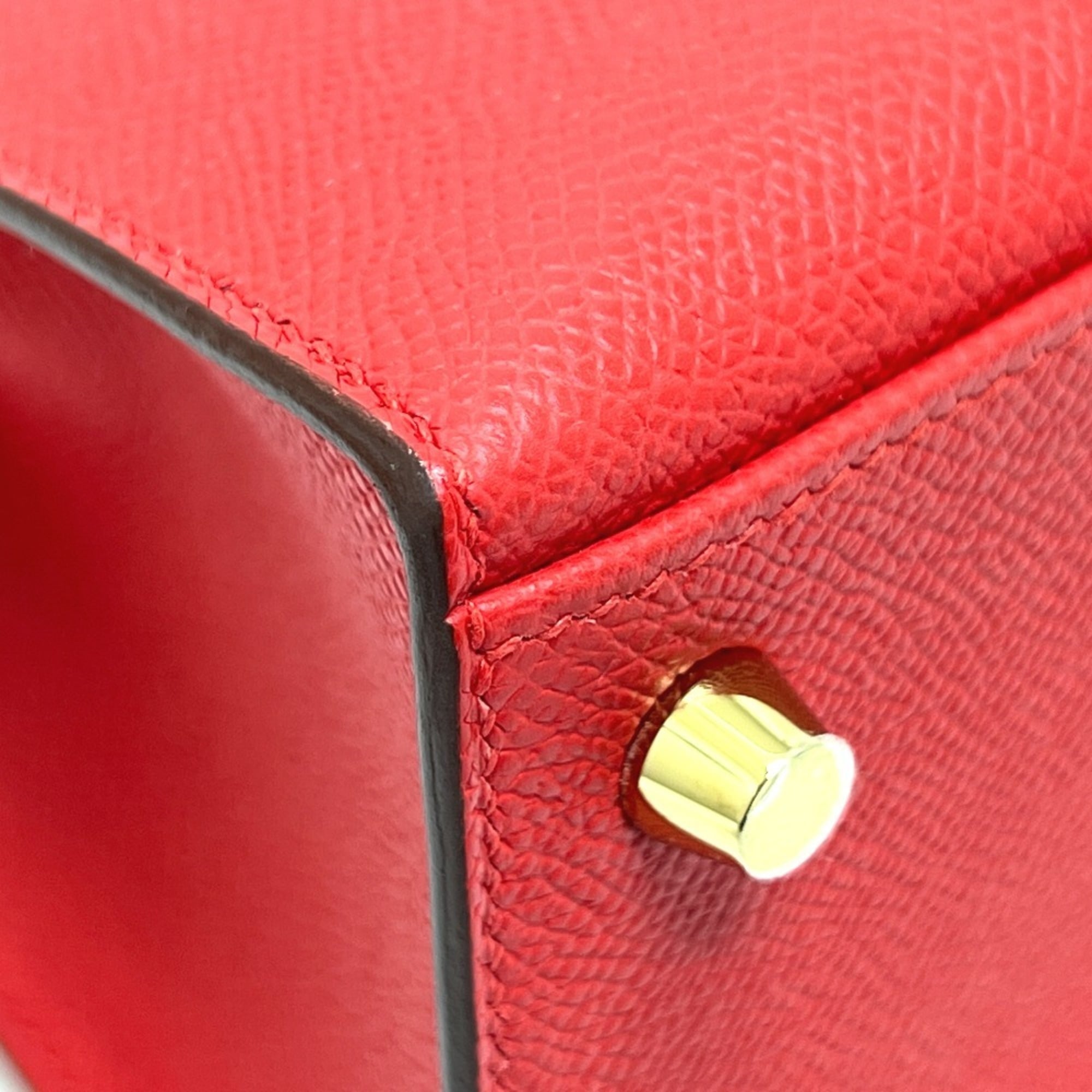 HERMES Kelly 25, Outer Stitching, 2-Way Bag, Shoulder Handbag, Epsom Leather, Women's, ROUGE RADIEUX, Gold Hardware, Red — New - Store Return