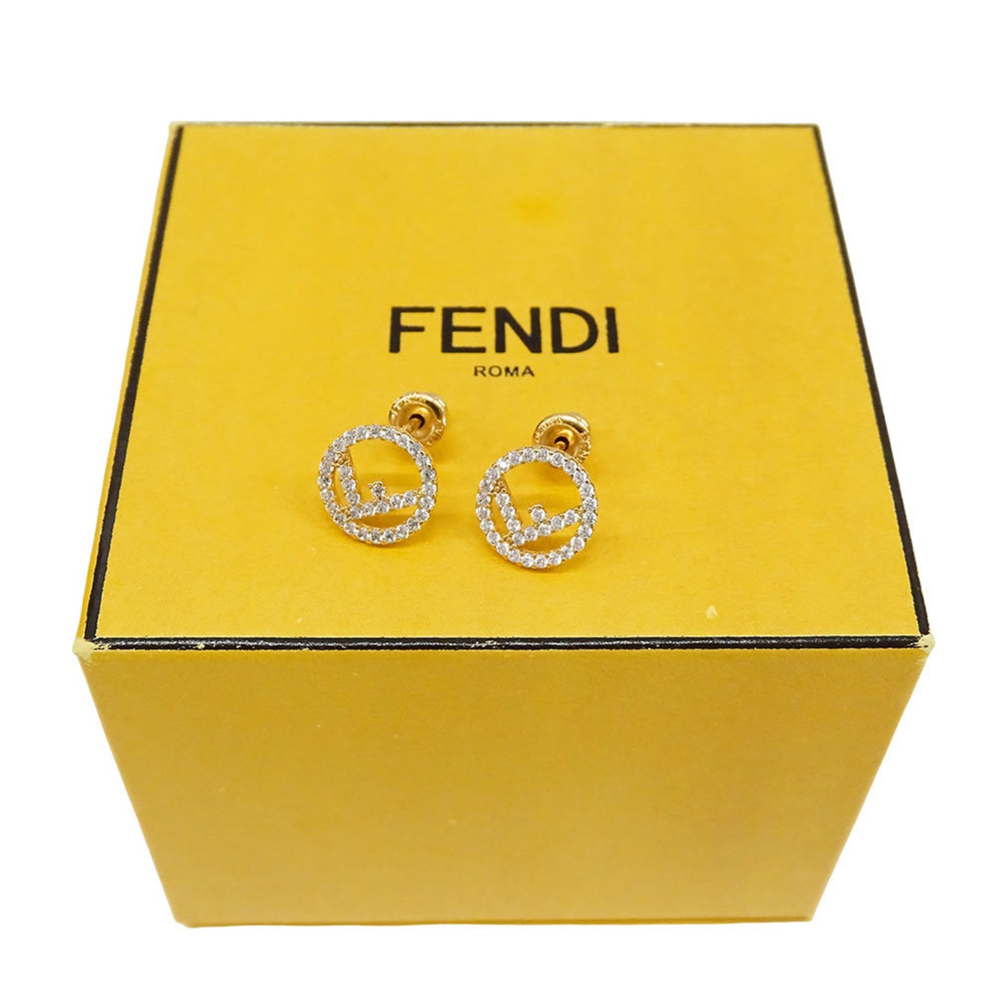 Fendi FENDI Women's Earrings, Brand F's, Rhinestone, Gold, Accessories, Binaural
