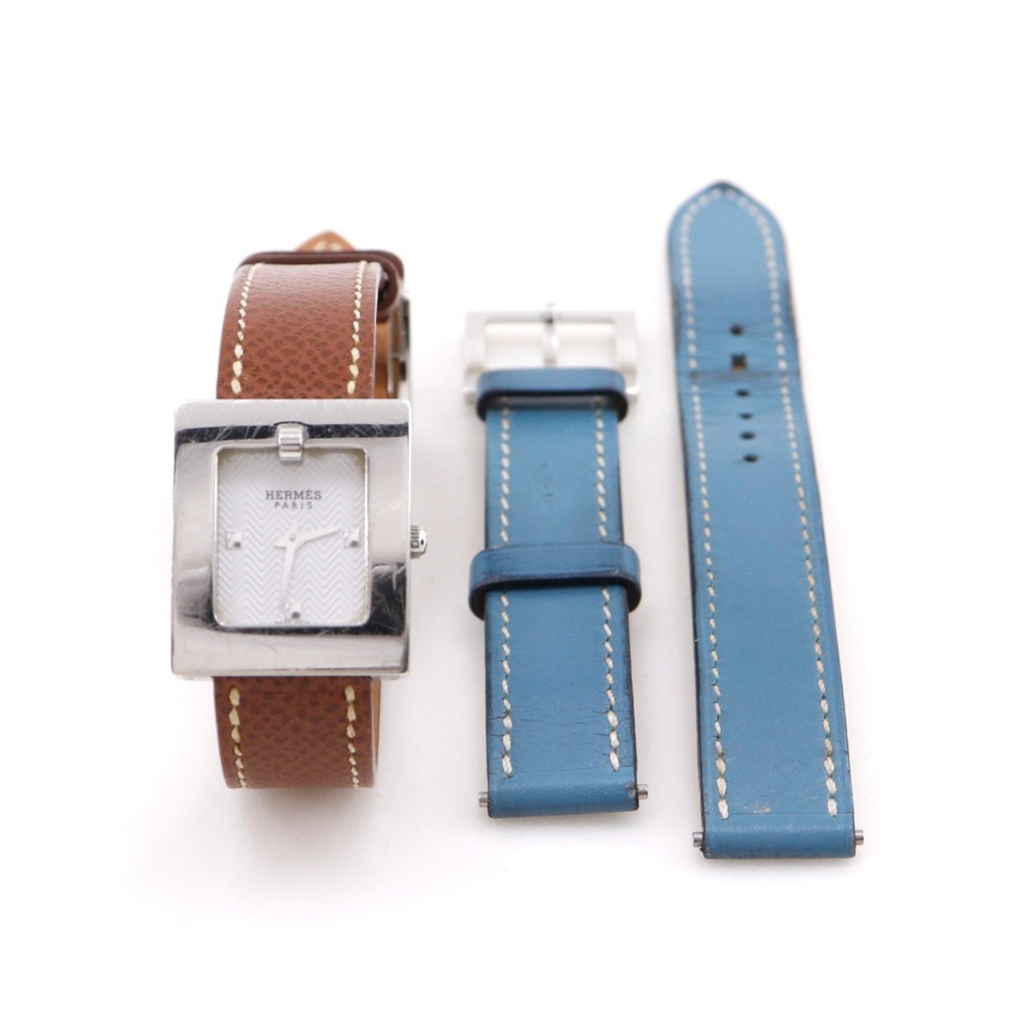 Hermès BE1.110 Women's Stainless Steel and Leather Strap Watch, 2002, Quartz Movement, Analog Display, White Dial — Good