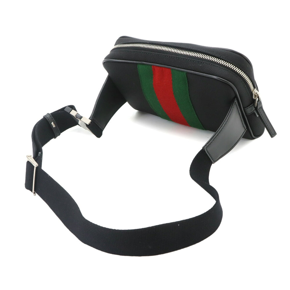 Gucci Sherry Line Body Handbag, Canvas and Leather, Black, 630919, Silver Hardware, Web Stripe Belt Bag — New - Store Return