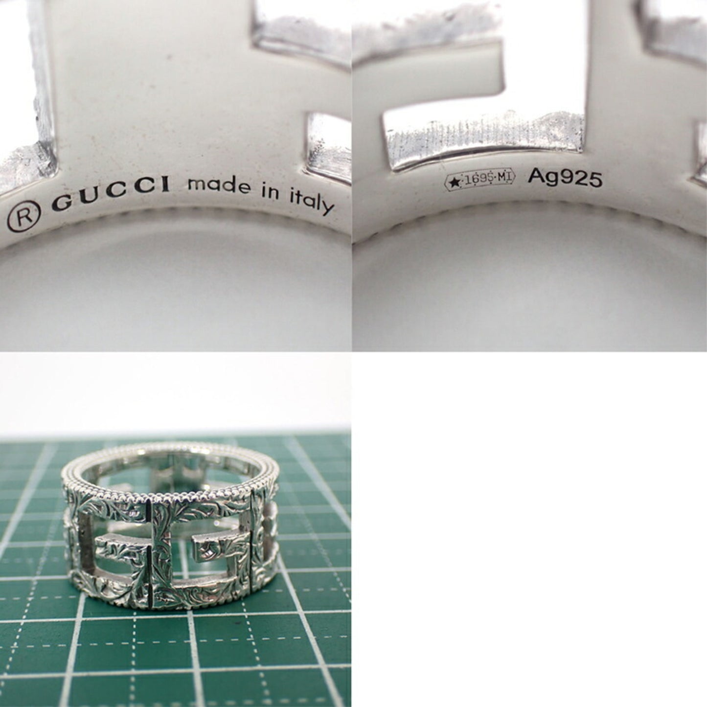 GUCCI SV925 Arabesque Square G Wide Ring, Size 12.5