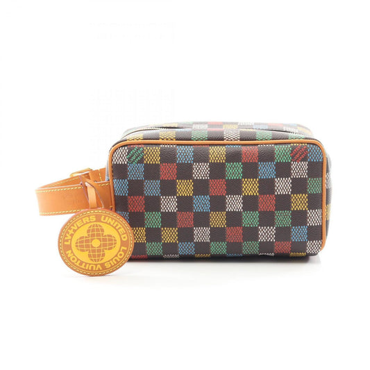 Louis Vuitton Locker Dopp Kit LV Birds Damier Second Bag/Clutch Bag, Coated Canvas and Leather, Men's, Brown Multicolor, N00151