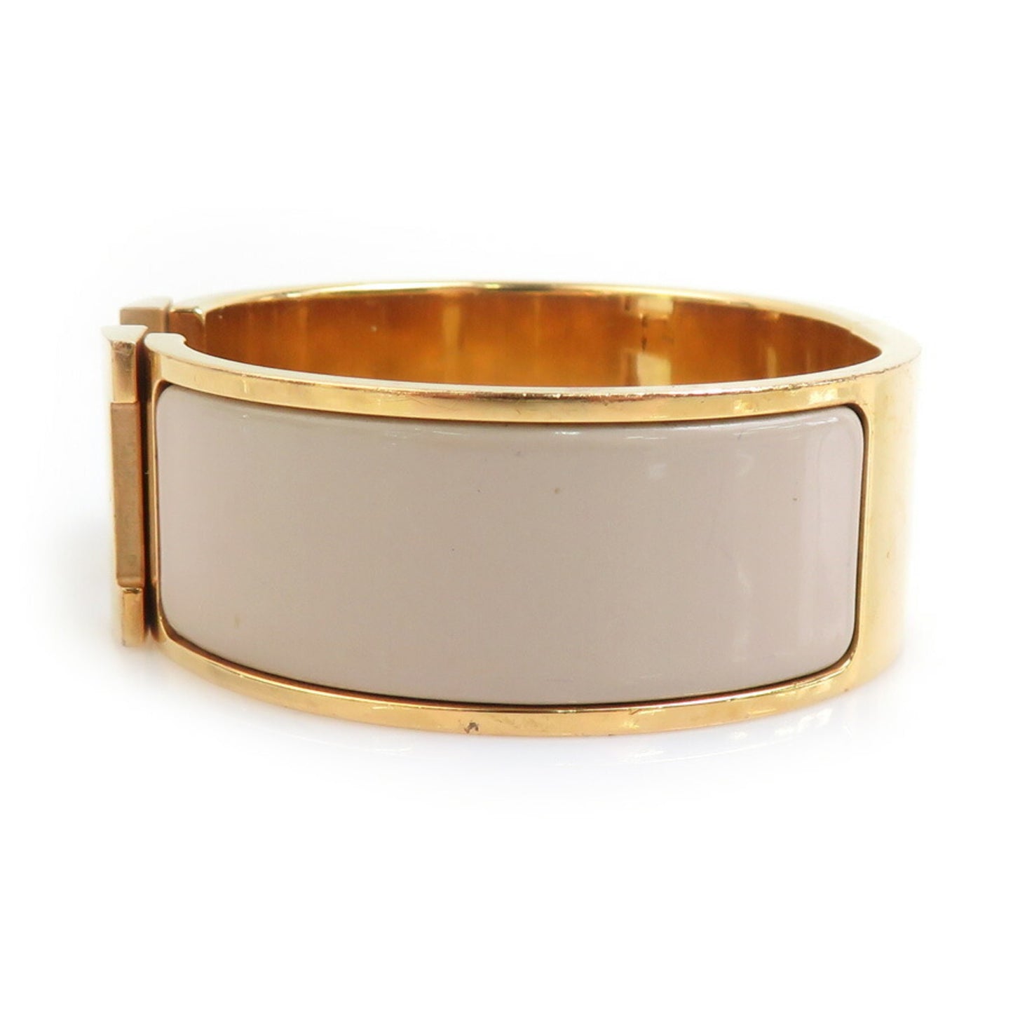 Hermes Hermès Click-Clack Bangle Bracelet in Metal, Enamel, Gold, and Greige for Women (e60789a)