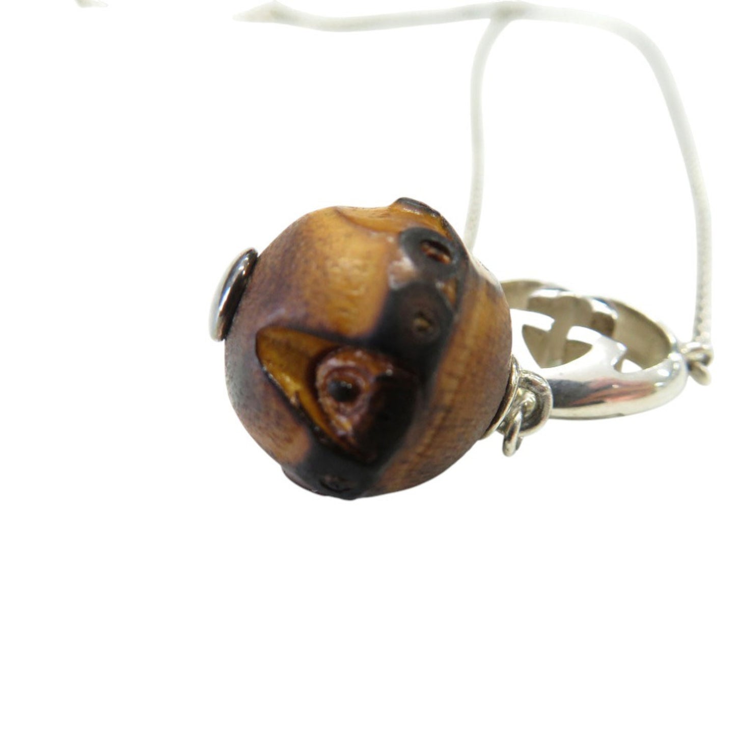 Gucci Interlocking G Heart Pendant Necklace in Sterling Silver with Bamboo Finish (0530)