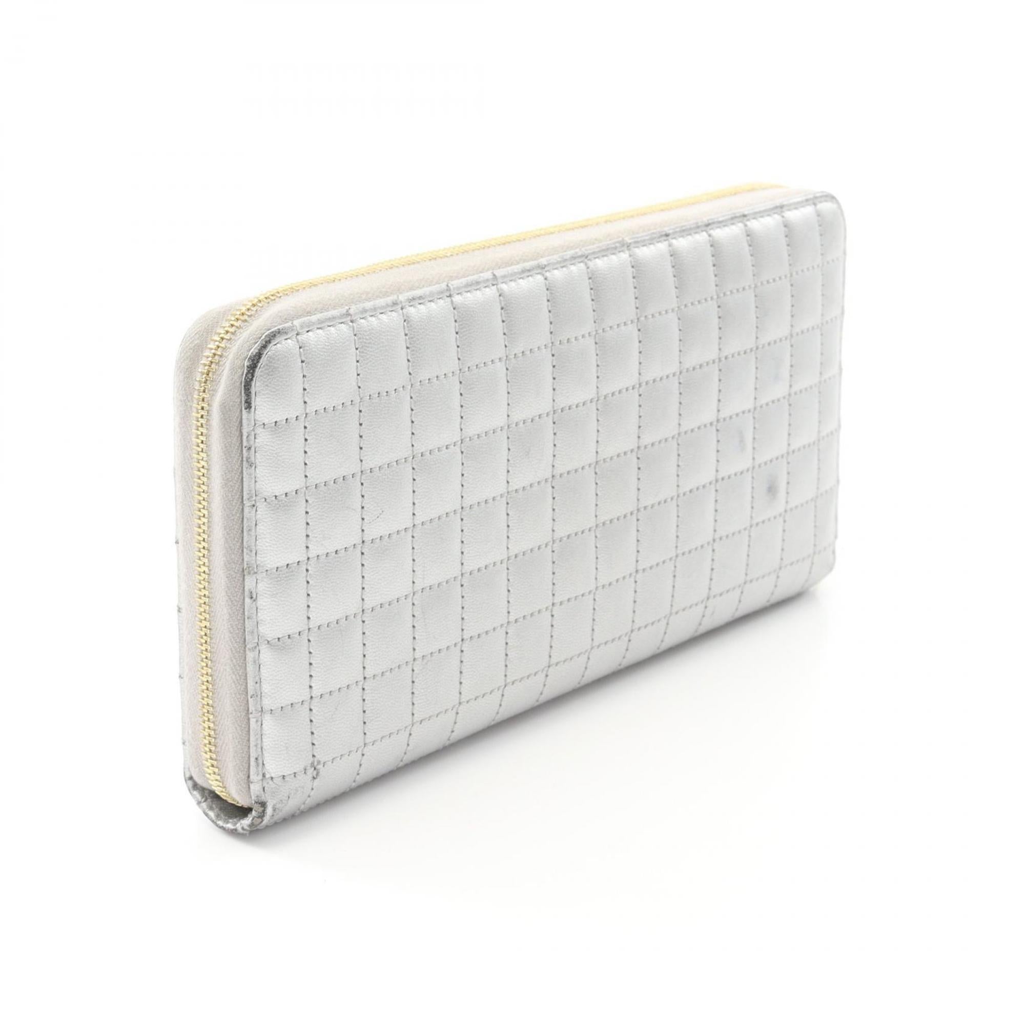 CELINE C Charm Large Zipped Wallet Round Long Leather Women's Silver 10B553