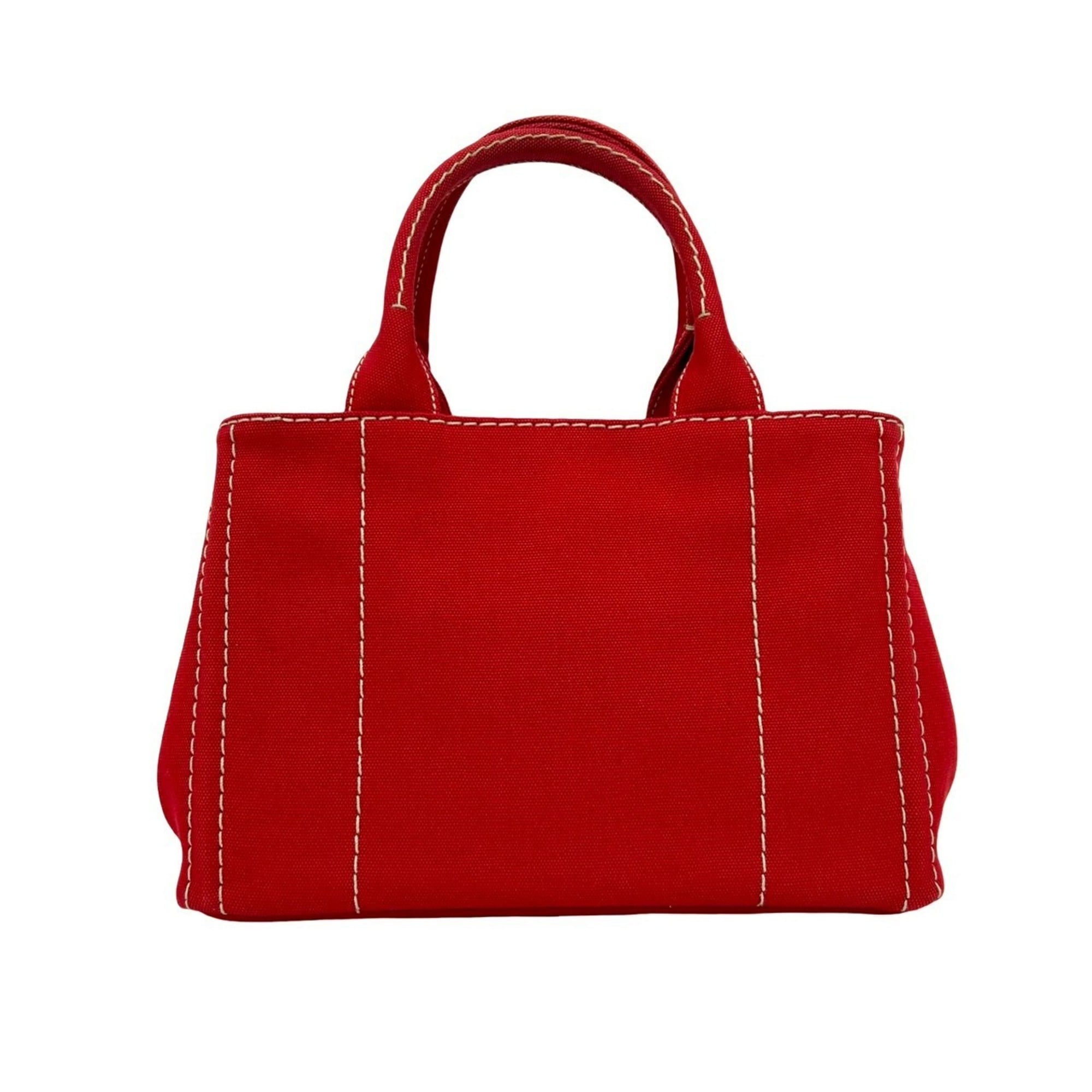 PRADA Canapa Logo Check Canvas 2-Way Handbag, Mini Tote Bag, Shoulder Red 04857