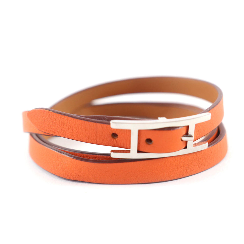 HERMES Be Api Double Tour Gold Orange Silver Hardware Triple Strand Leather Bracelet Z Stamp Comes with Box and Dust Bag Made in France Women's — Like New