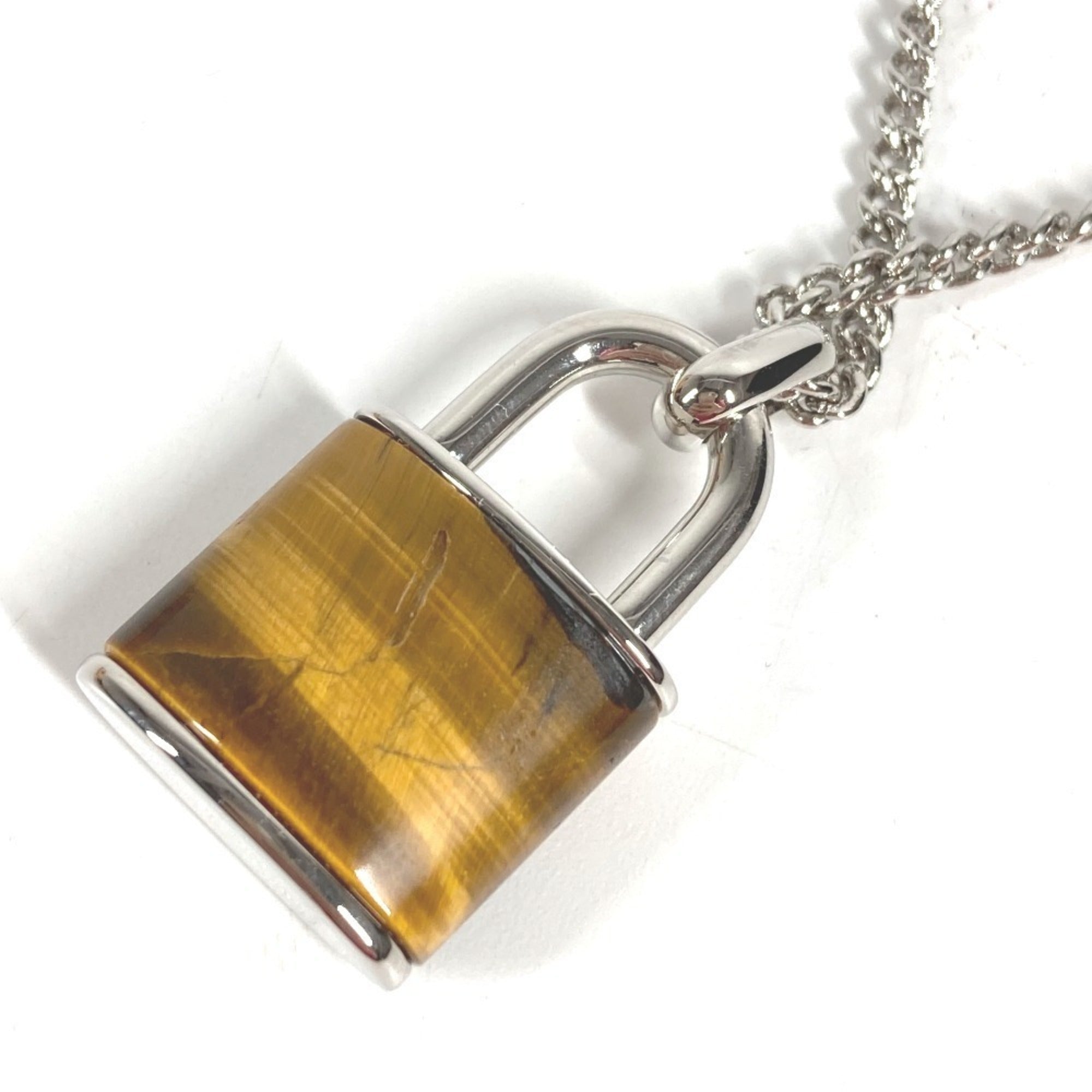 LOUIS VUITTON M62668 Collier LV Stone Tiger Eye Pendant Necklace, Accessory, Chain Metal, Men's, Women's, Silver — Like New