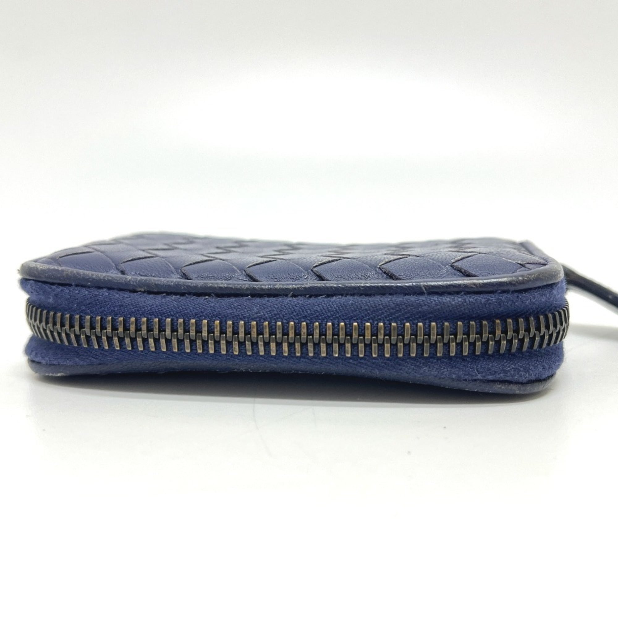 BOTTEGA VENETA 114075 Intrecciato Coin Purse, Leather, Women's, Blue
