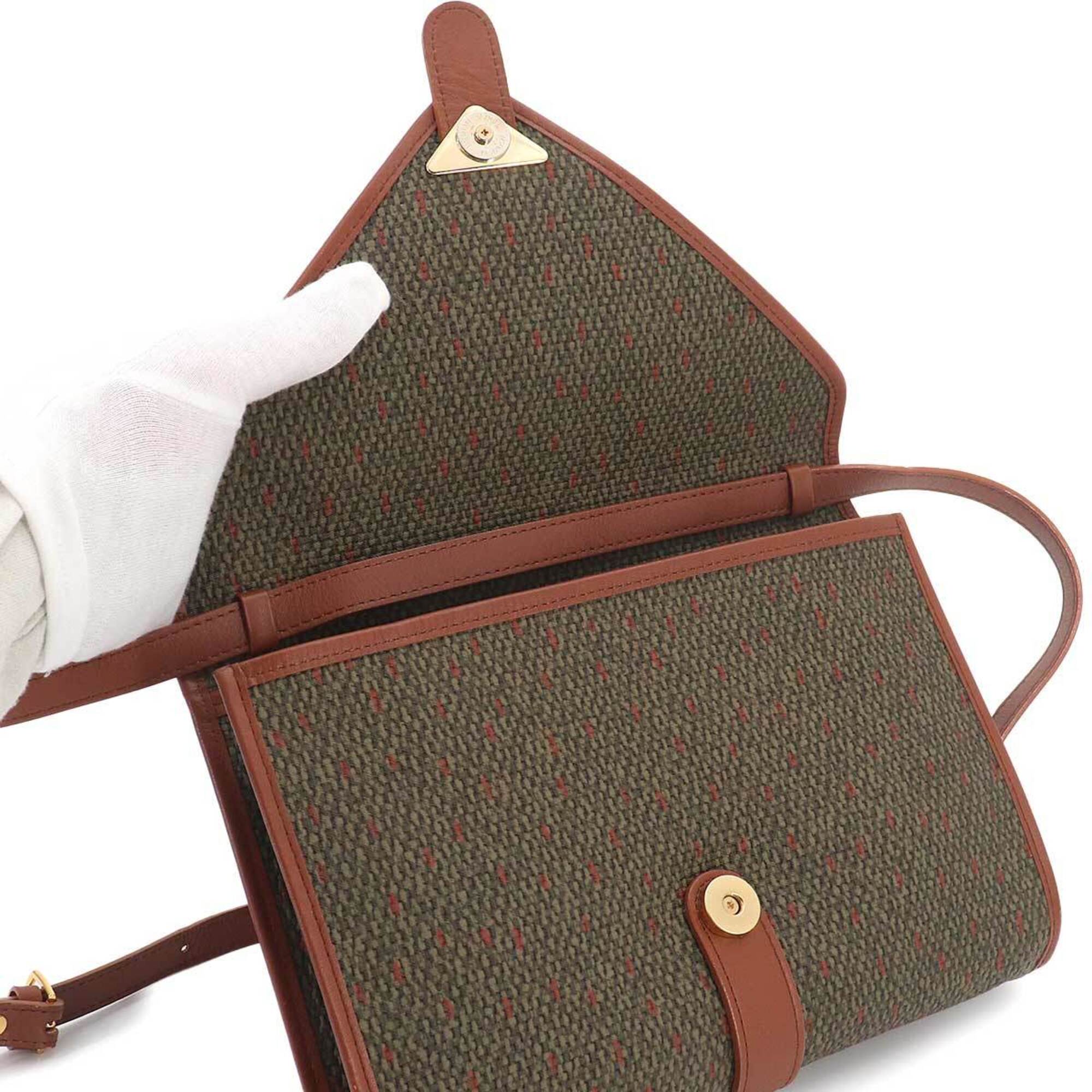 Yves Saint Laurent 2-way Shoulder Clutch Handbag, Leather, Brown/Green, Gold Hardware — Like New