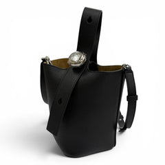 LOEWE AANBBBMX31 Pebble Bucket Bag Mini Soft Grain Calf Anagram Leather 2-Way Shoulder Black Silver Hardware Made in Spain Women's Comes with Dust — Like New