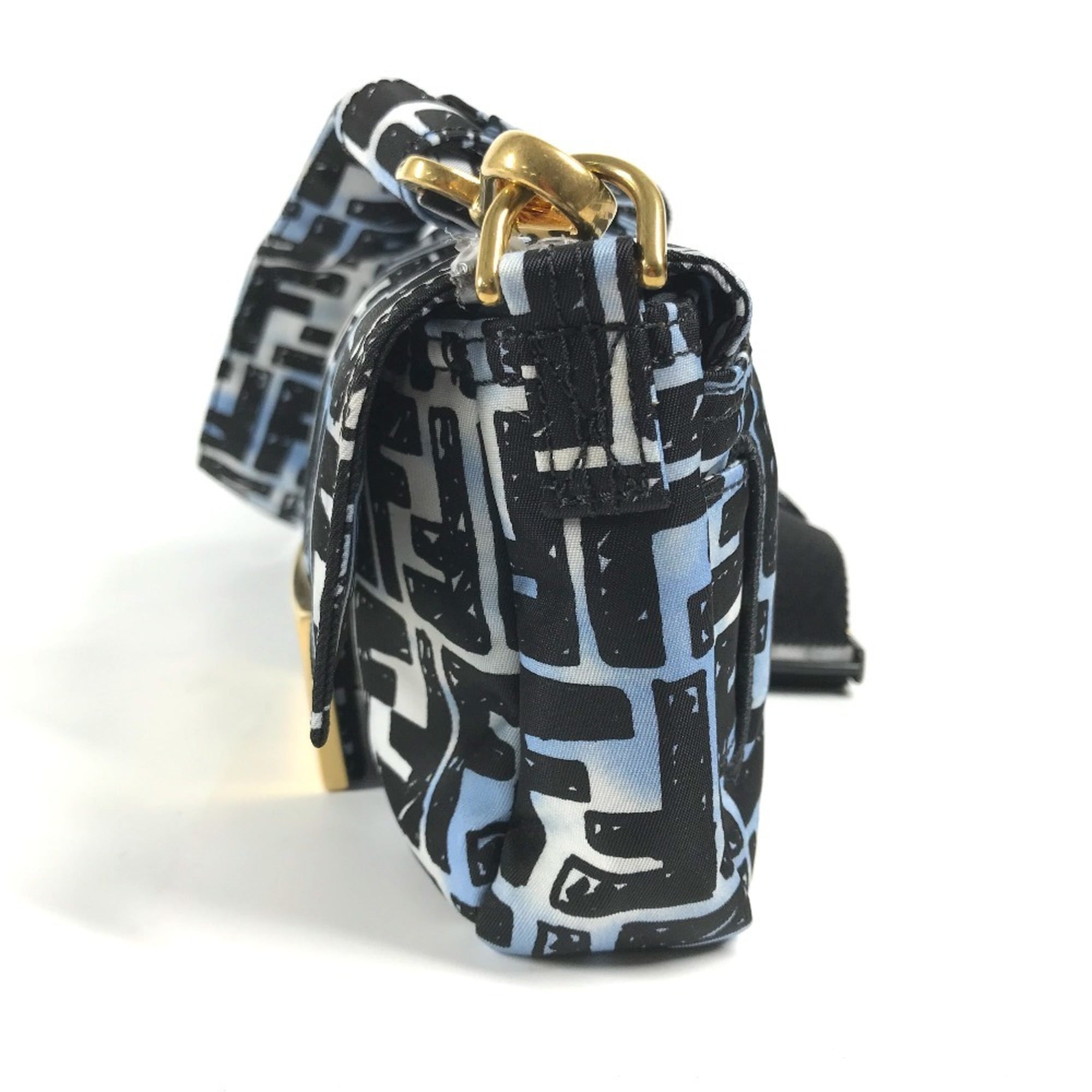 FENDI 8BR784 Joshua Vides Collaboration Zucca Baguette Bag Pochette Shoulder Nylon Men's Blue — New - Store Return
