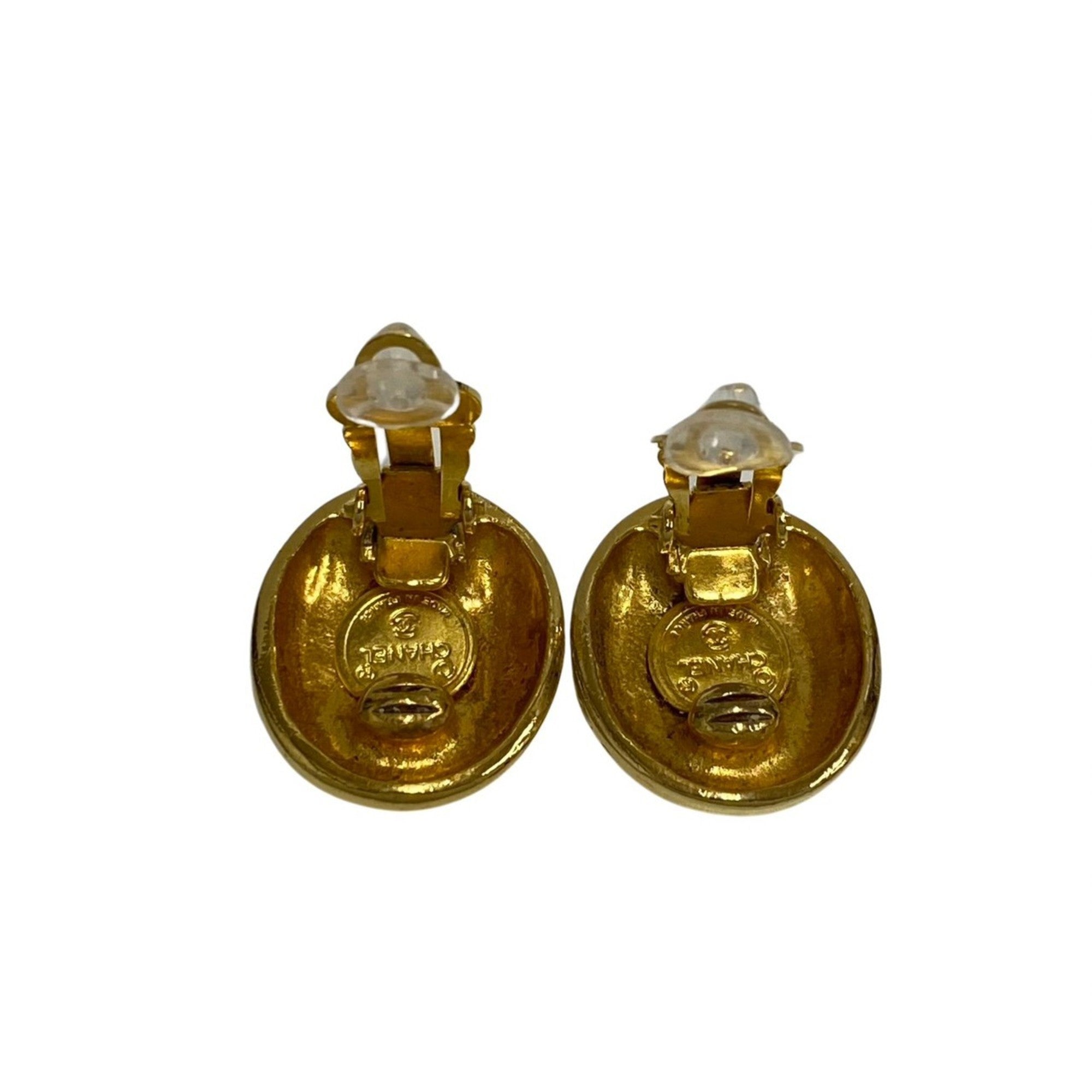 CHANEL Vintage Mademoiselle Motif Icon Earrings Accessories Gold — Like New
