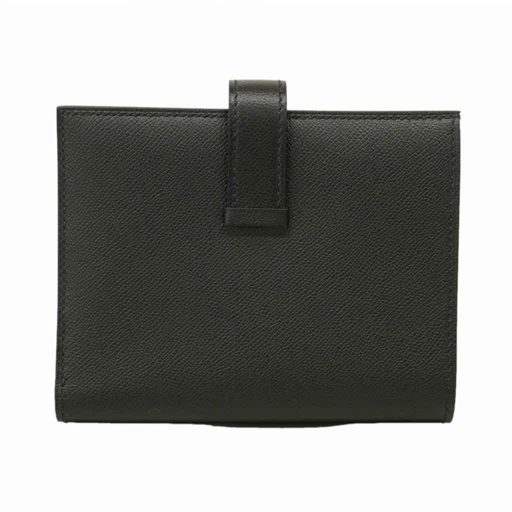 Hermes Hermès Bearn Compact Wallet, Monochrome, So Black, Veau Madame, W Stamp, Men's and Women's