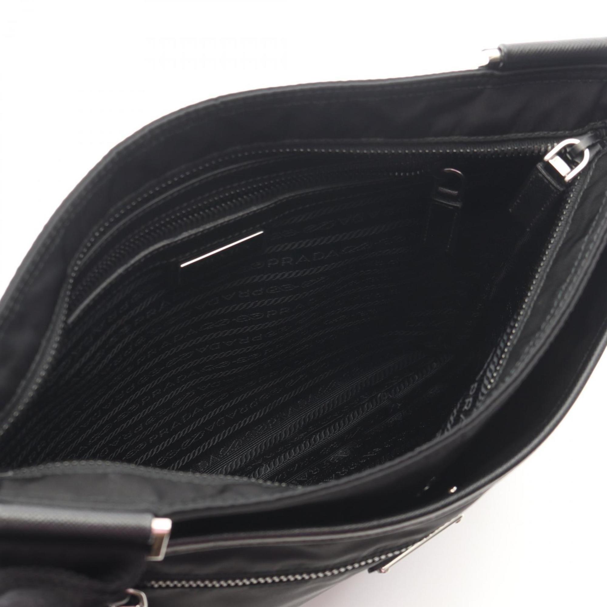 Prada TESSUTO SAFFI Shoulder Bag in Nylon and Saffiano Leather, Black