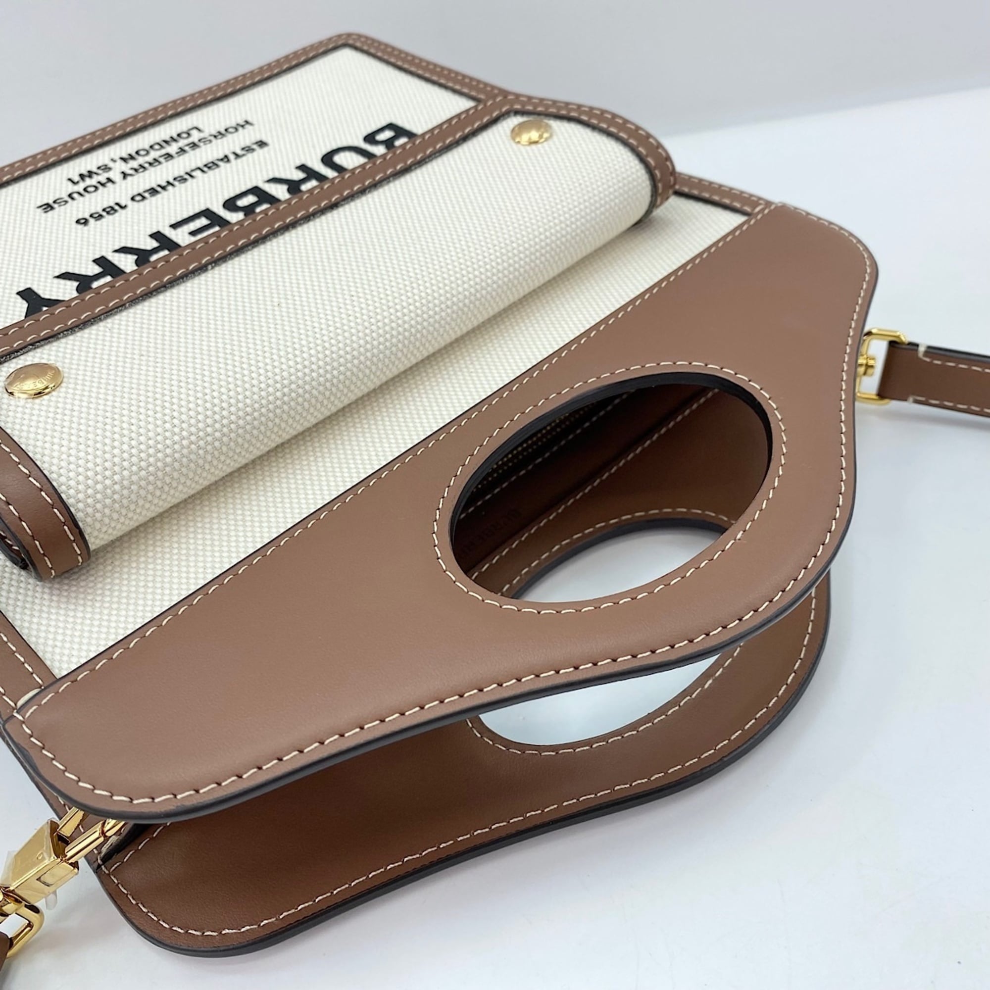 Burberry Mini Pocket Bag 2-Way Handbag Canvas Brown — Like New