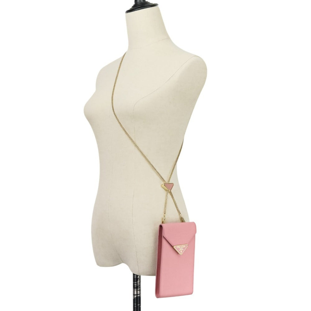 PRADA Saffiano Leather Chain Shoulder Bag/Pochette 1BP050 Pink Women's — Like New