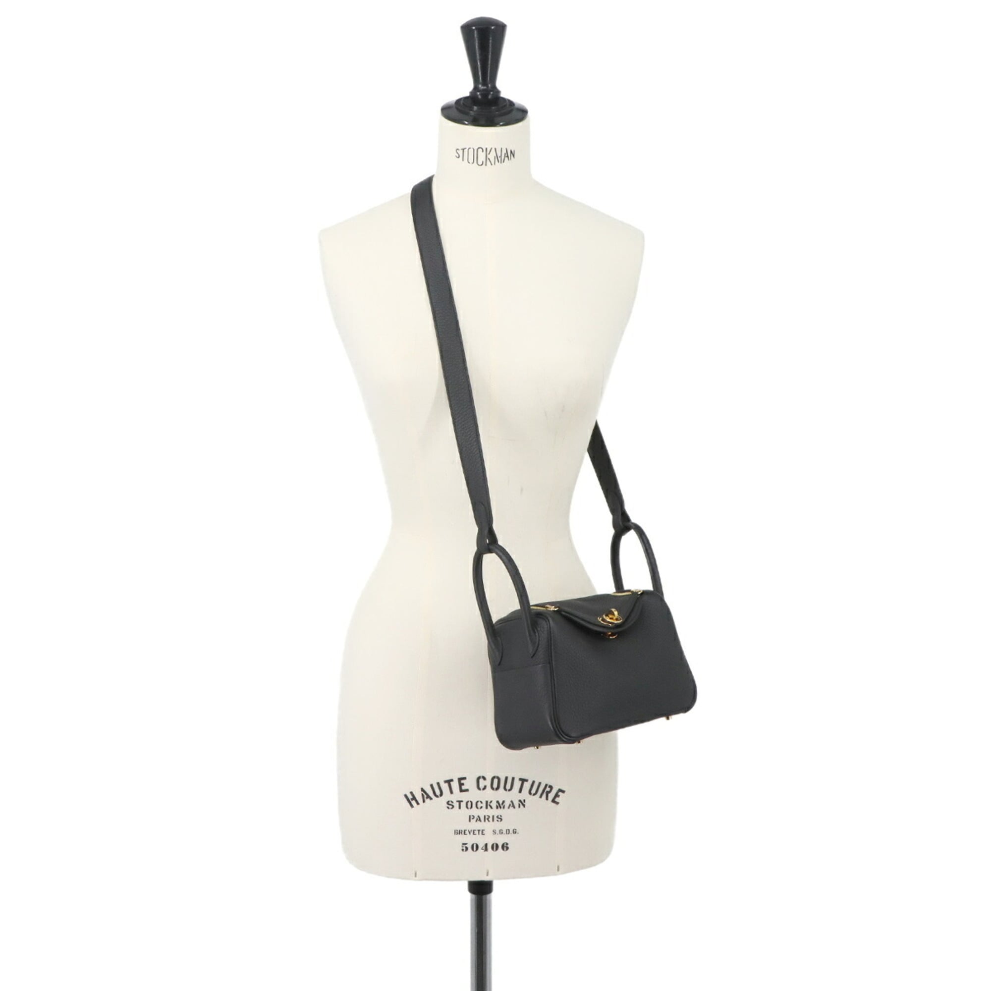 Hermes Lindy Mini 2-way Handbag/Shoulder Bag, Taurillon Clemence Leather, Black, W Stamp, Gold Hardware — Like New