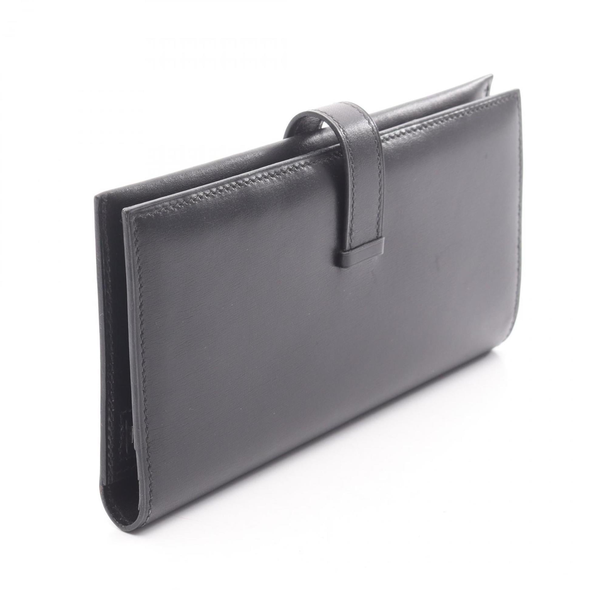 Hermes Hermès Bearn Soufflet Bi-fold Long Wallet in Calfskin Box Calf Leather, Black