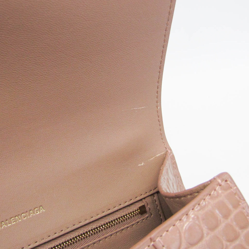 Balenciaga Hour Glass 593546 Women's Leather Handbag,Shoulder Bag Pink Beige — Like New