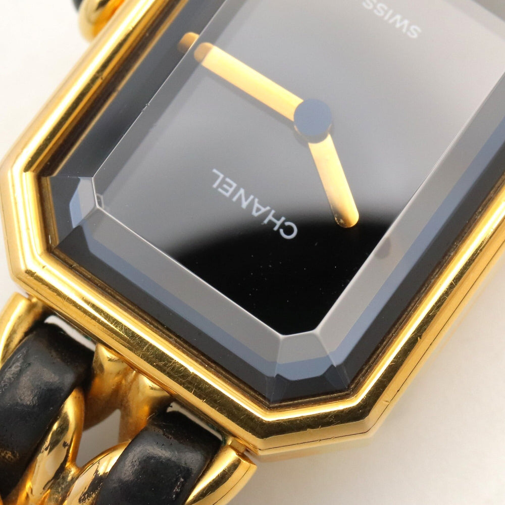Chanel CHANEL Première Watch, Gold Plated (GP), Leather Strap, Women's, Black, H0001 — Very Good