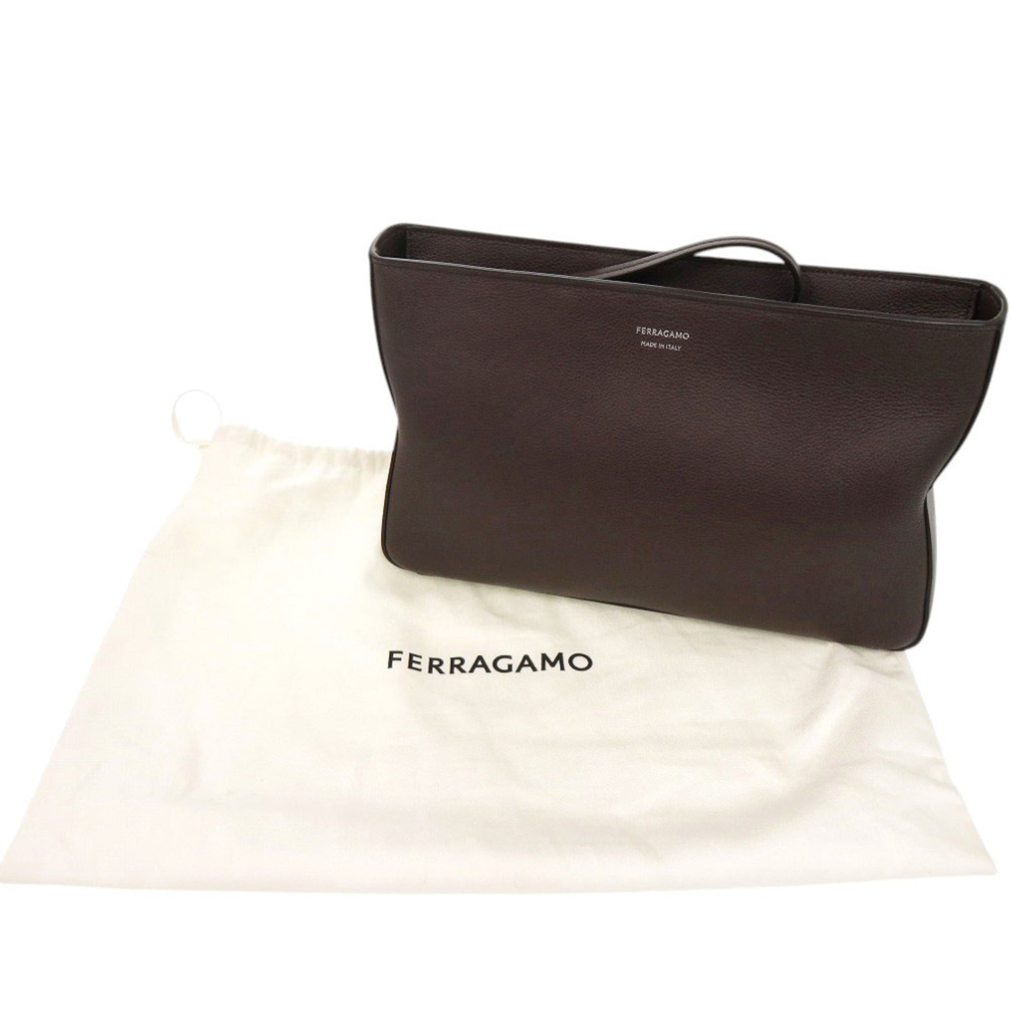 Salvatore Ferragamo 241445 Leather Brown Clutch Bag Second 0386Salvatore — Like New
