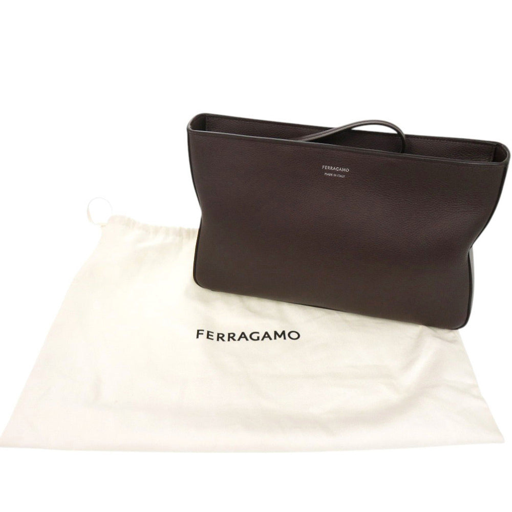 Salvatore Ferragamo 241445 Leather Brown Clutch Bag Second 0386Salvatore — Like New
