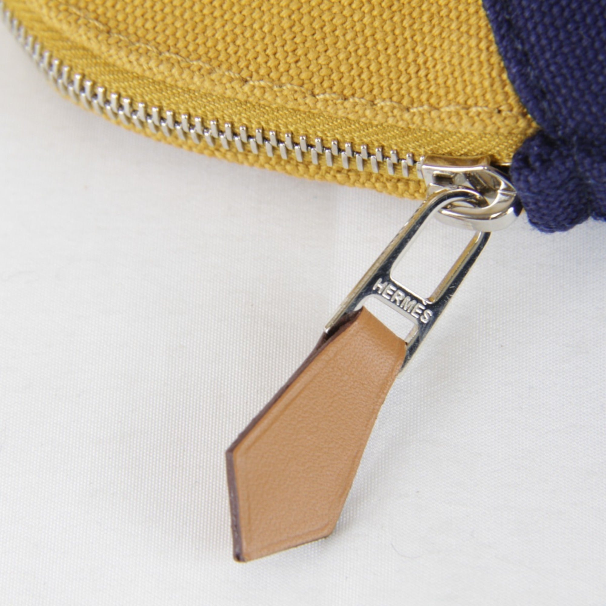 HERMES Bolide Mini Pouch, Cotton, Ochre x Navy, Women's — Like New