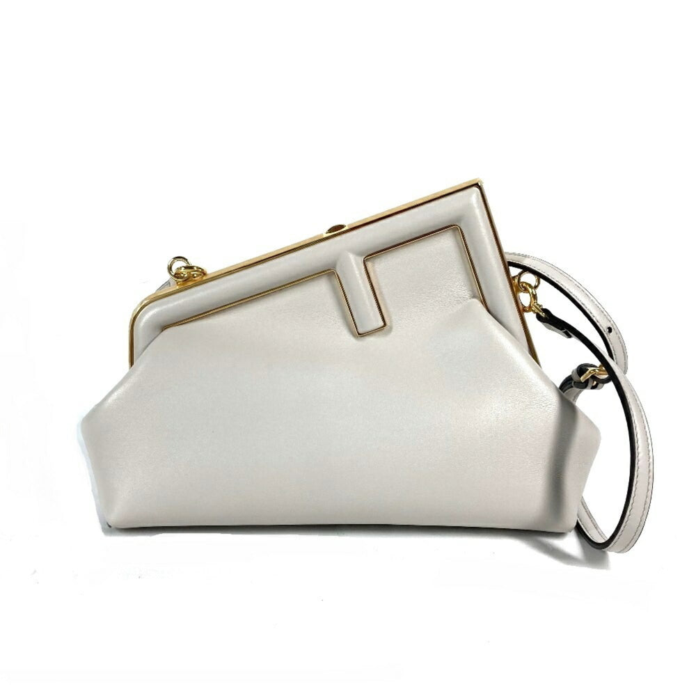 FENDI 8BP129 Pochette First Small Shoulder Bag Clutch Leather Women's White Grey E-240710-9 — Like New