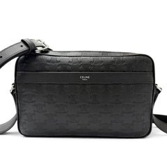 CELINE 117003FS3 Horizontal Messenger Leather Triomphe Medium Shoulder Bag Black Made in Italy Men's with Dust — Like New