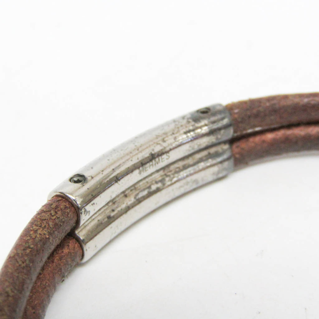 Hermes Hercule Leather,Metal Bangle Silver,Brown