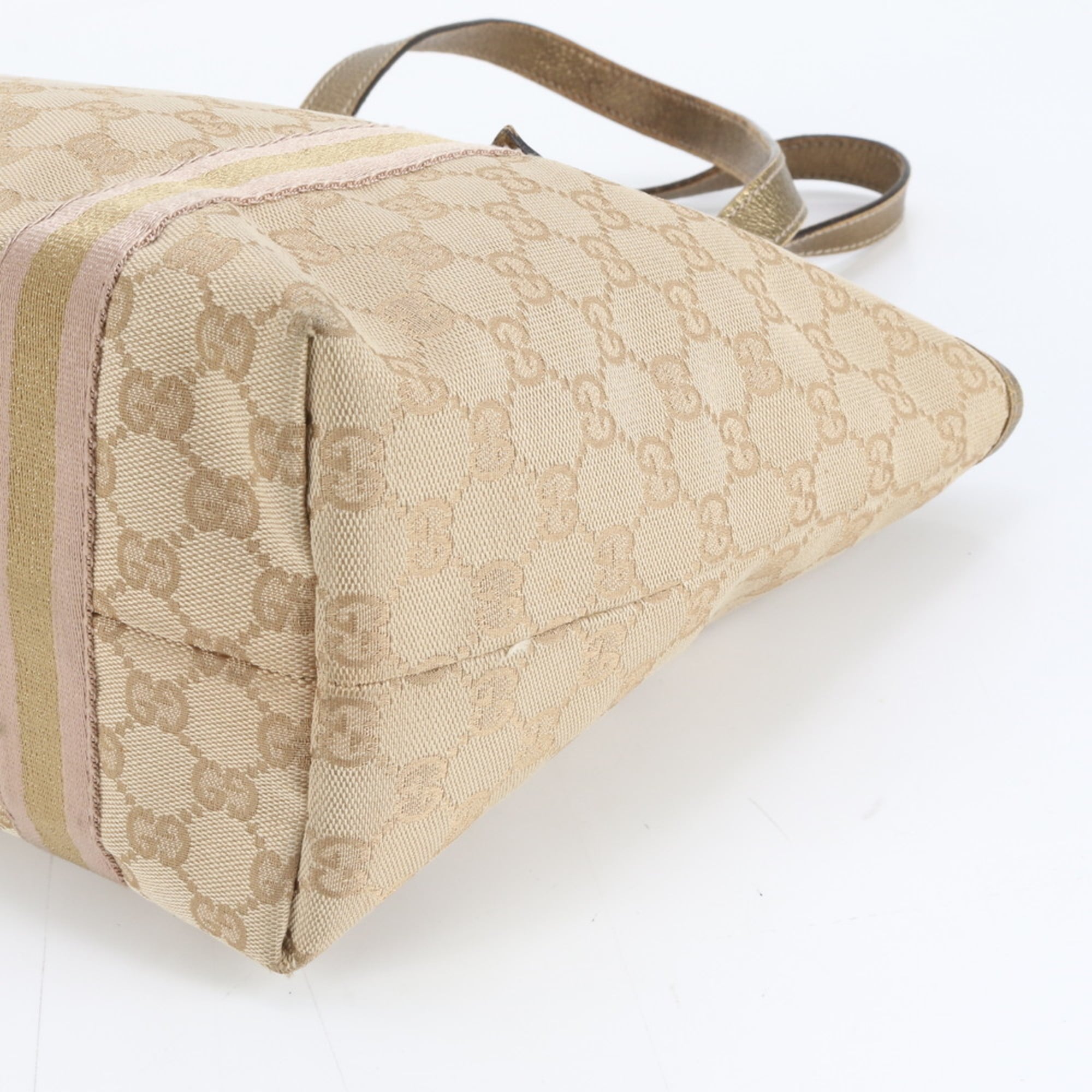 Gucci Canvas 137396 Leather Tote Bag Shoulder Handbag Beige Women's