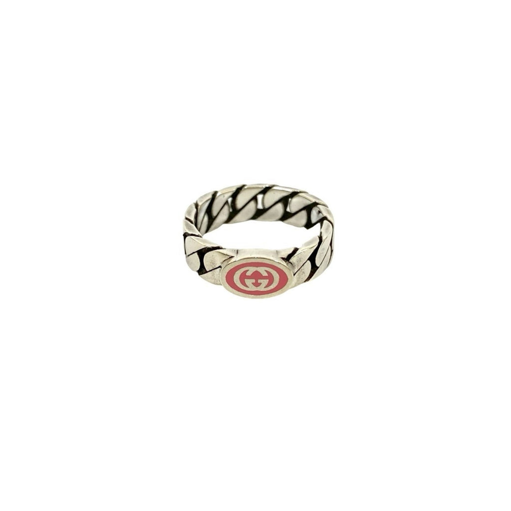 GUCCI Interlocking G Silver 925 Ring, Size 16, and Pink, 14725
