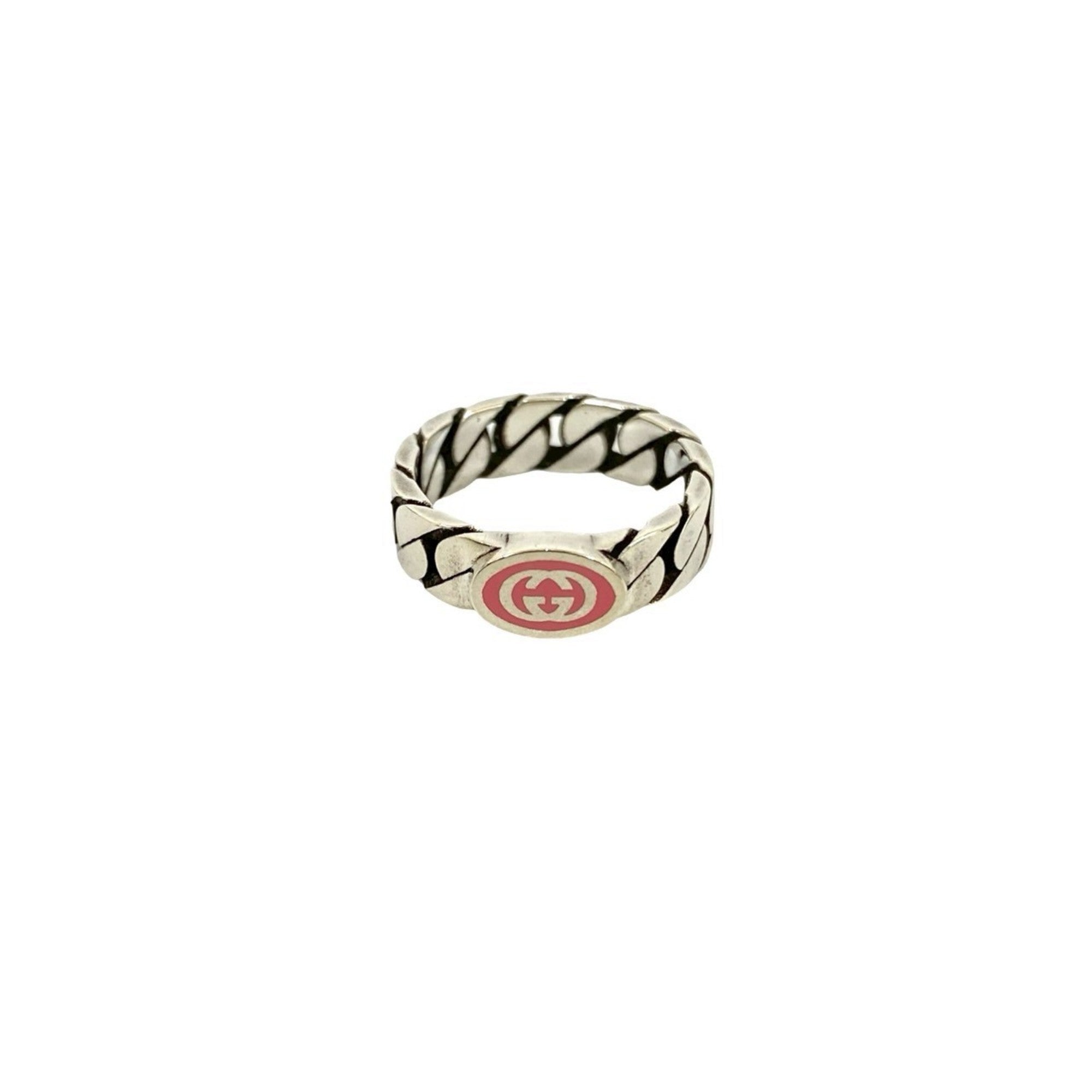 GUCCI Interlocking G Silver 925 Ring, Size 16, and Pink, 14725