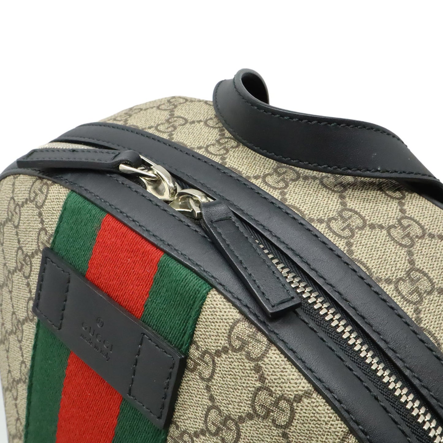 GUCCI Gucci Web GG Supreme Sherry Line Backpack, PVC and Leather, Beige, Black, Green, Red, 443805