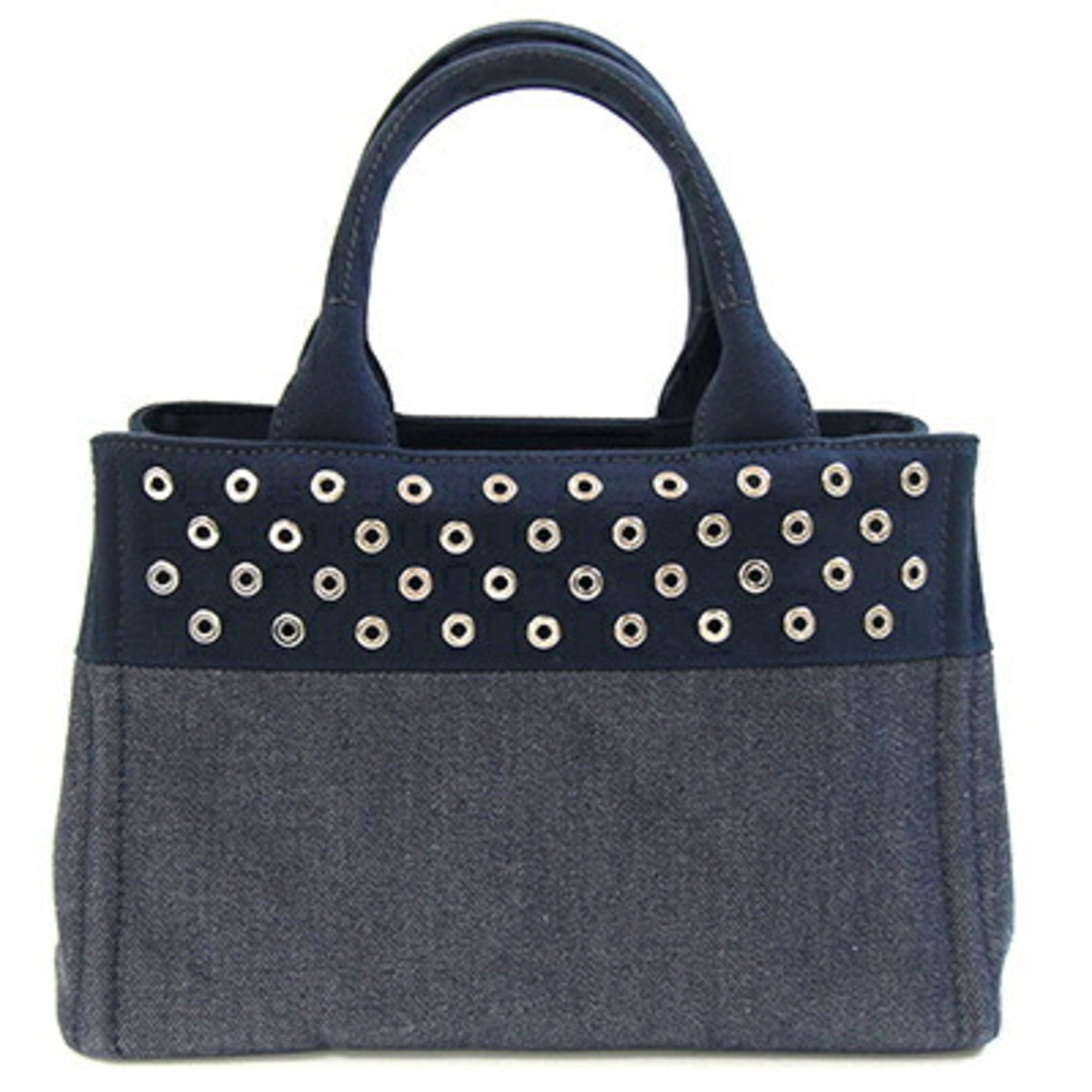Prada Canapa Handbag 1BG439 Navy Denim Canvas Shoulder Bag with Perforation, Women's PRADA
