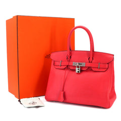 Birkin 30 Hermes HERMES Taurillon Clemence Rouge Pivoine Handbag C Stamp Silver Hardware — Like New