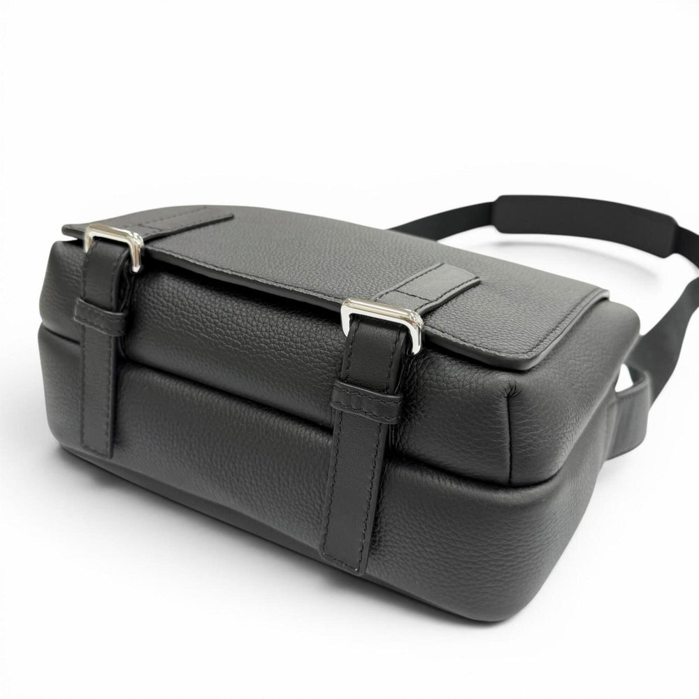 LOEWE B553A72X22 Leather Anagram Logo Military Messenger Shoulder Bag, Black, XS, Made in Portugal, Men's, with Dust Bag — Like New