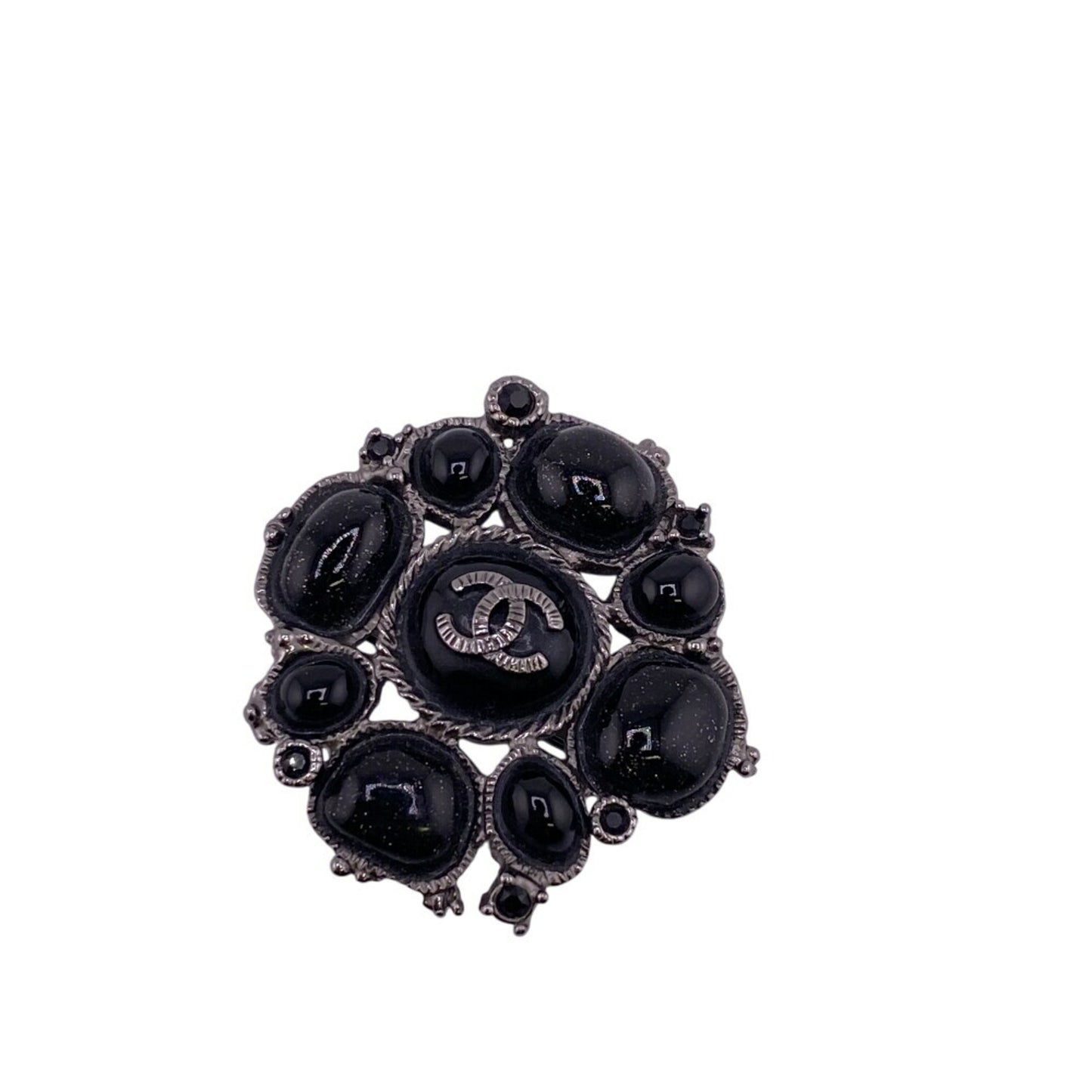 CHANEL C00V Coco Mark Rhinestone Brooch Black Women's