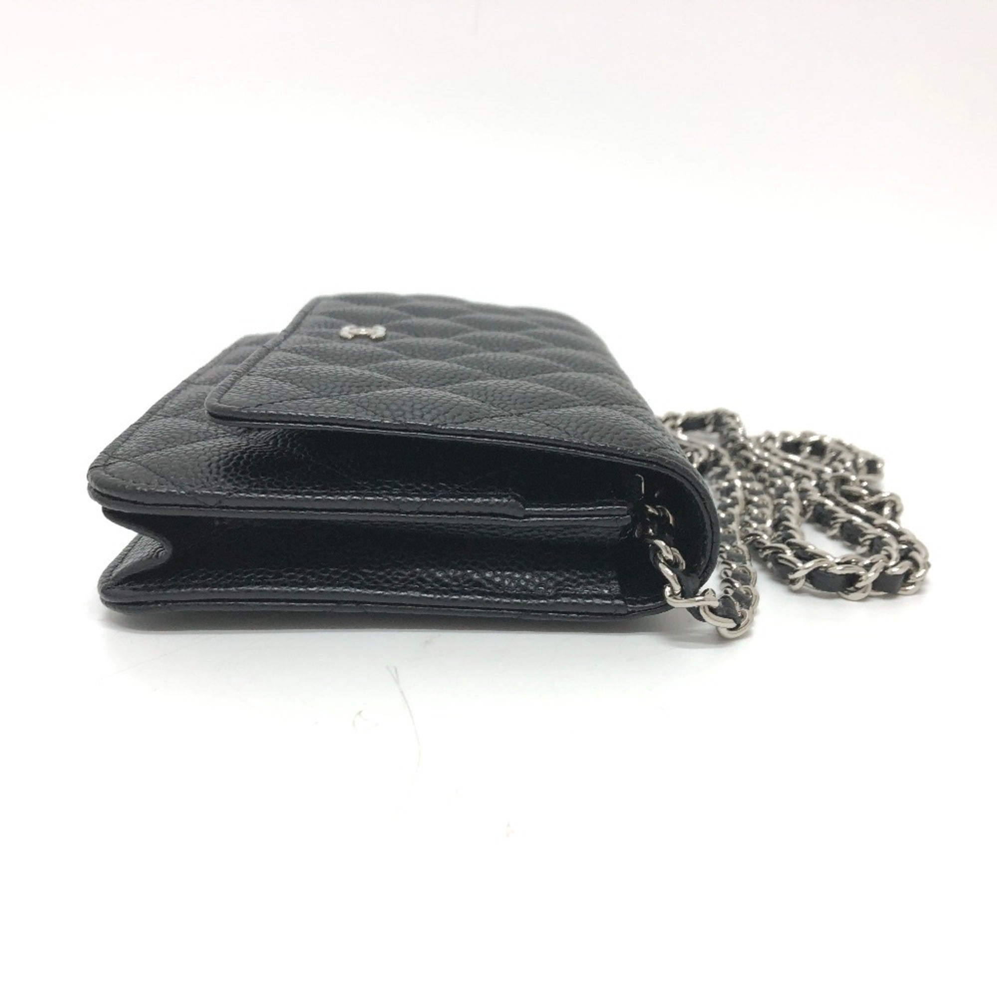 CHANEL AP0250 Matelasse Coco Mark Classic Chain Wallet Shoulder Bag Caviar Skin Women's Silver Hardware Black — New - Store Return