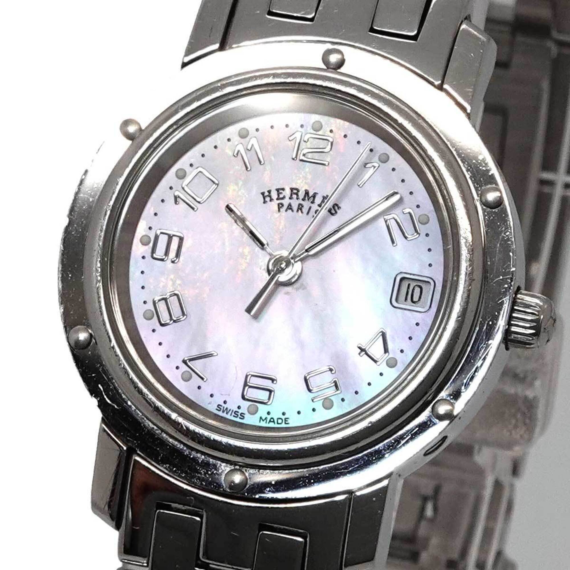 Hermes Clipper Nacre CL4 210 Women's Watch, Date Display, Pink Shell, Quartz Watch — Very Good