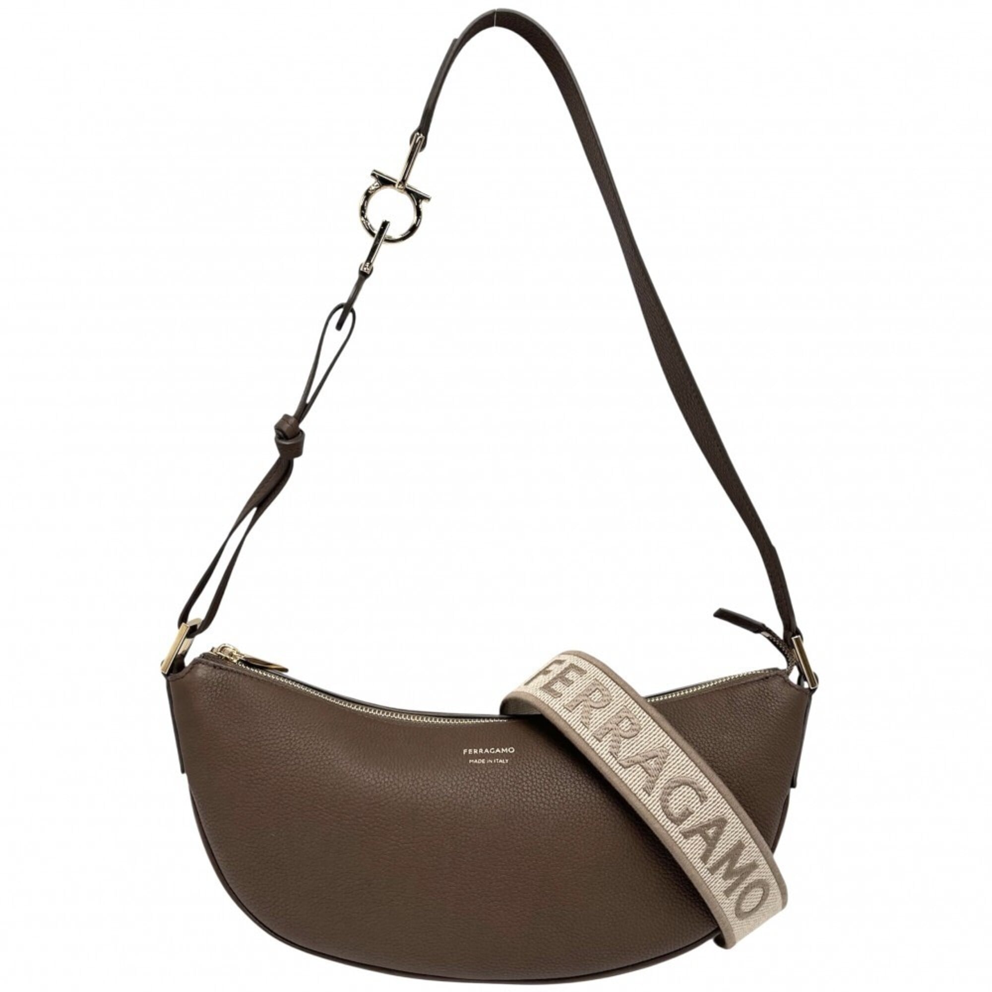 Salvatore Ferragamo Women's Gancini Handbag Shoulder Bag Crossbody 781656 Leather Brown Gold Hardware — Like New