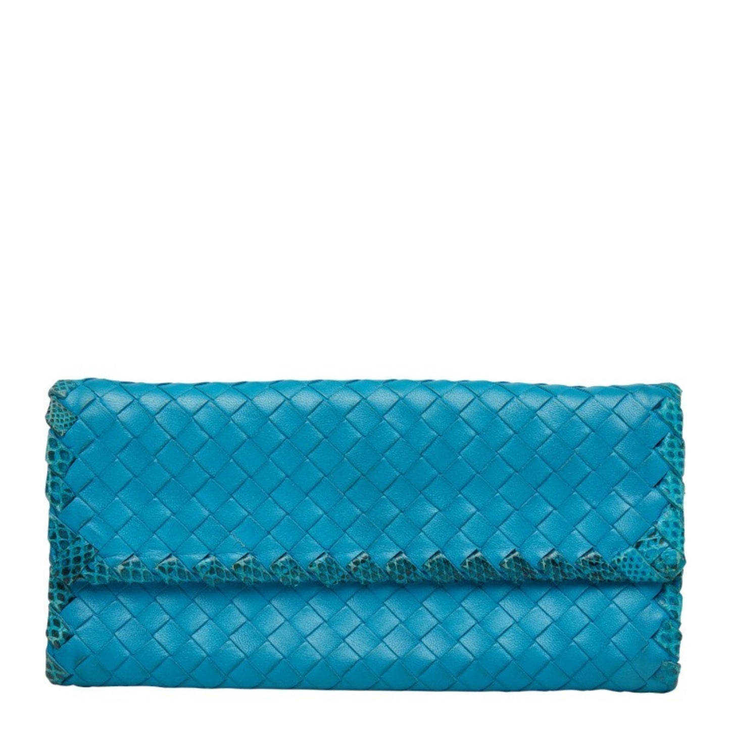Bottega Veneta Intrecciato Long Wallet Blue Leather Women's BOTTEGAVENETA