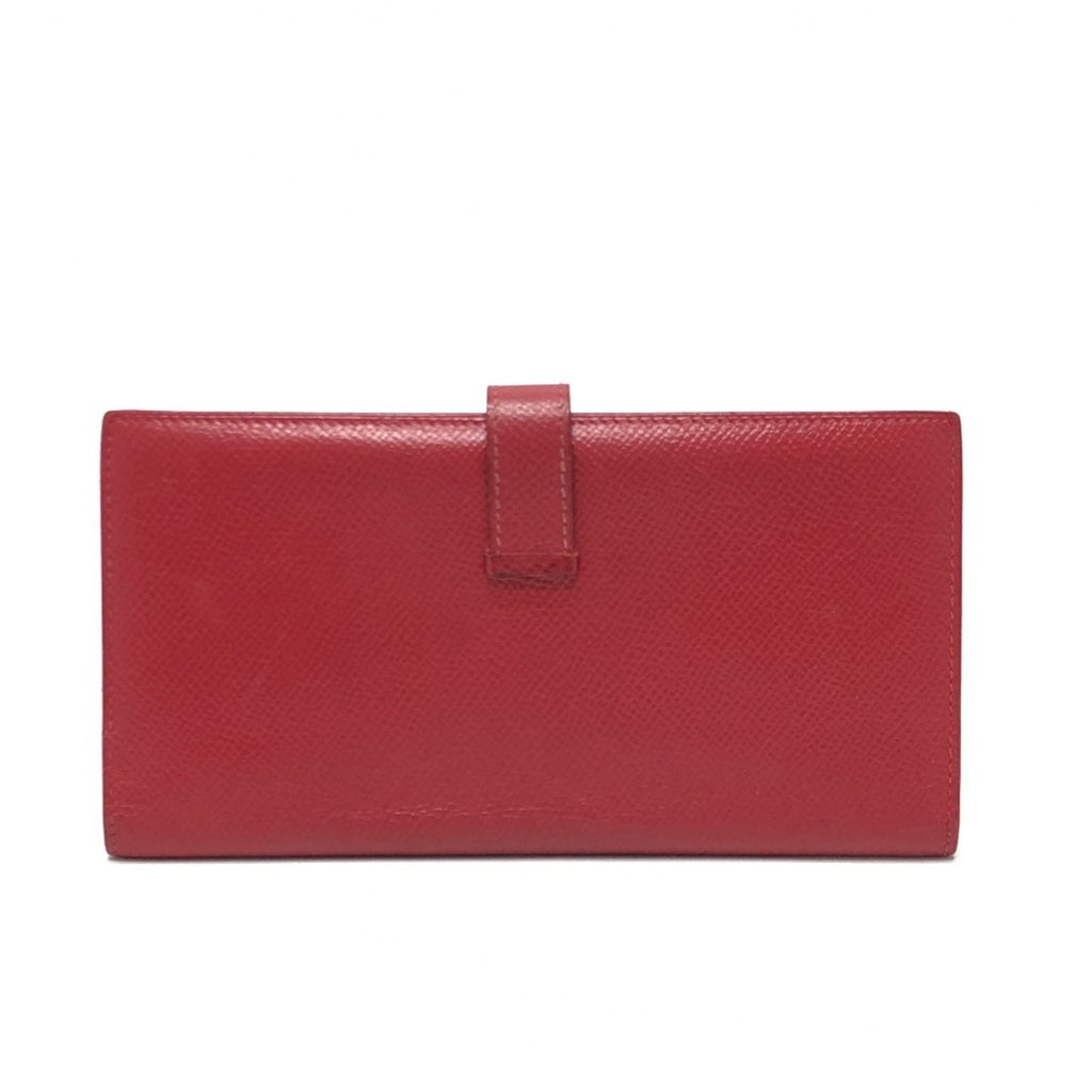 HERMES Bearn Soufflet Bifold Long Wallet, Women's, Red